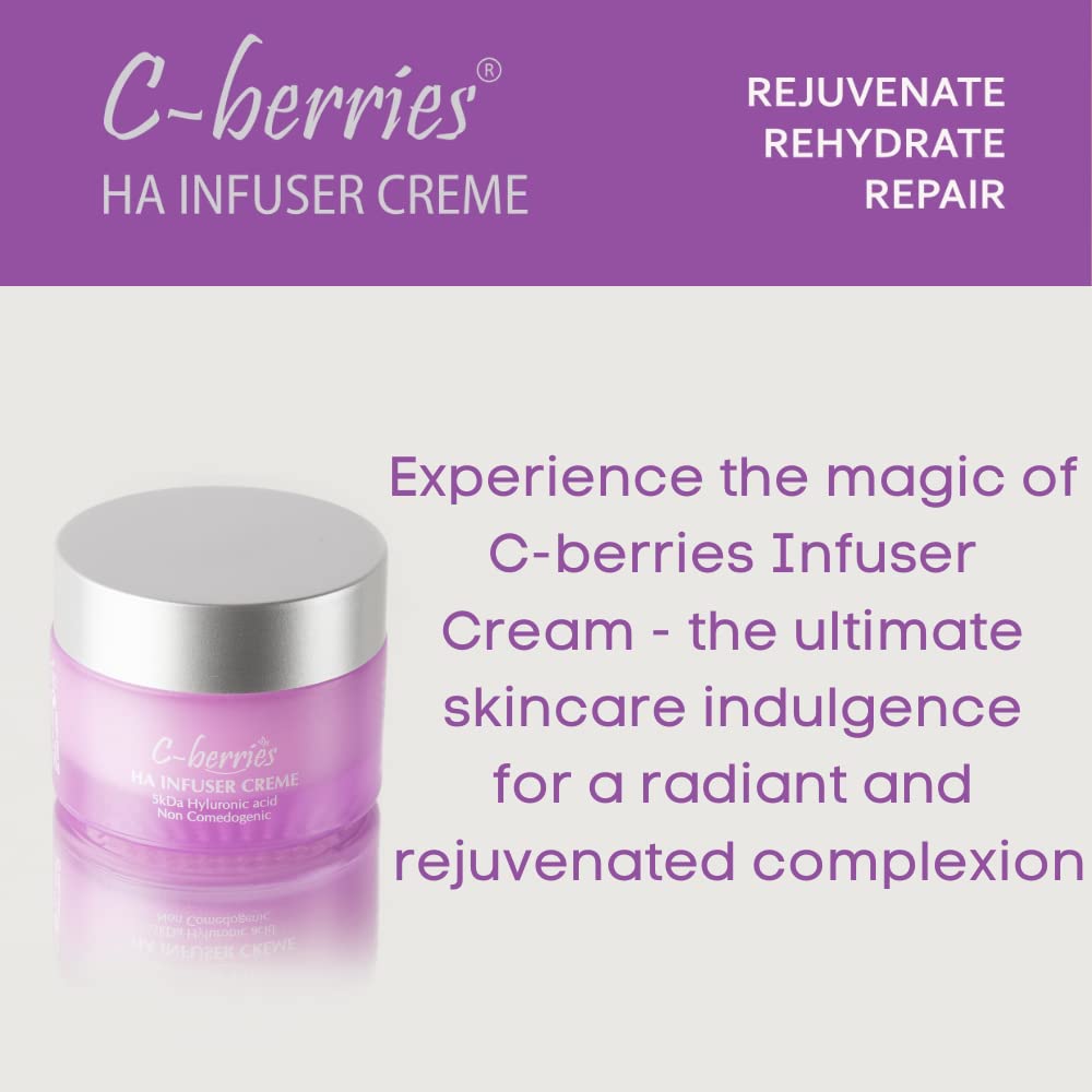 C-berries HA Infuser Cream - 50ml | 5kDa Hyaluronic Acid Face Moisturizer for Dark Spots & Uneven Skin Tone | Non-Comedogenic, Paraben-Free | Day & Night Hydration for Dry, Sensitive Skin | Perfect for Daily Skincare Routine & Anti-Aging Care