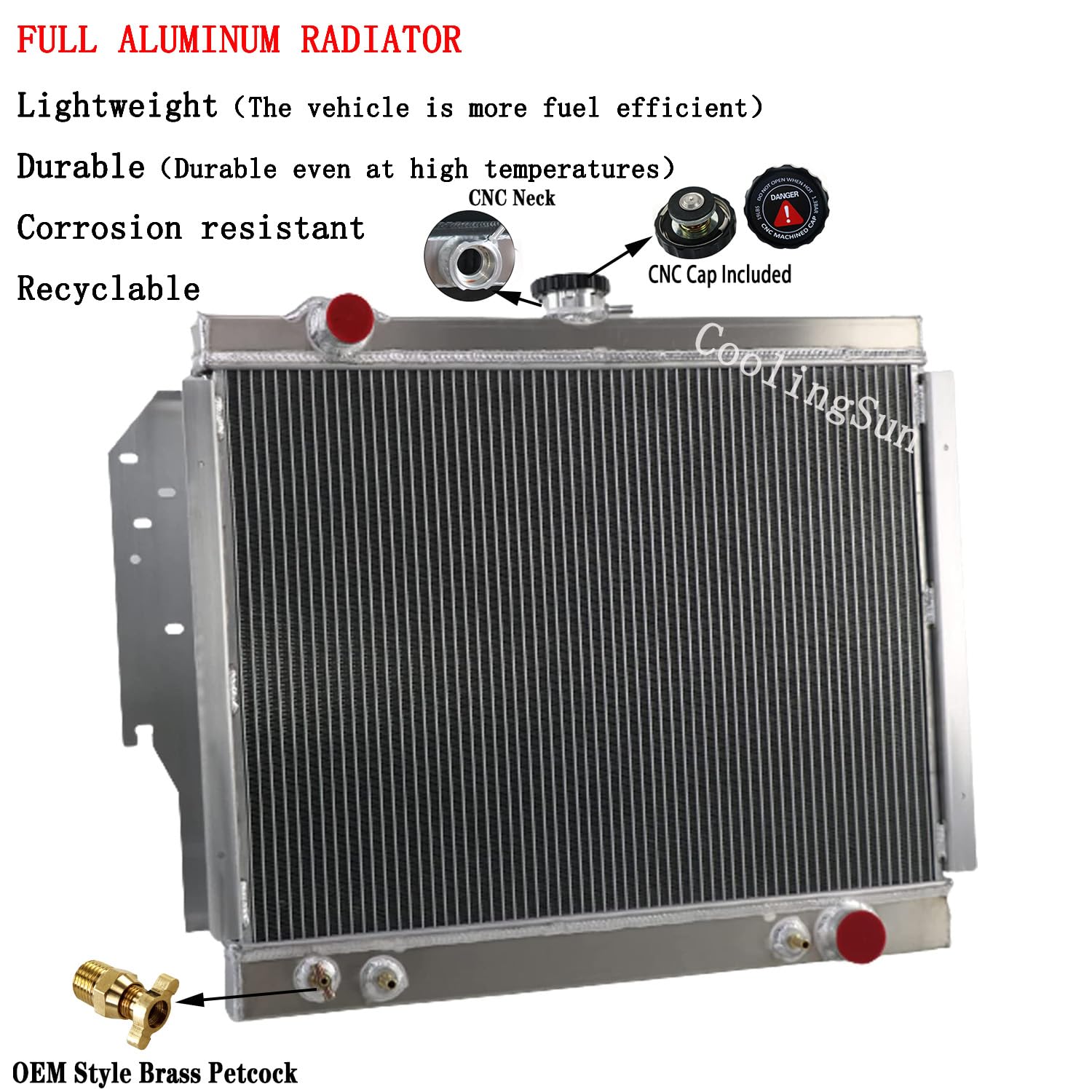 High-Performance Aluminum Radiator for Dodge CB300 D100 D150 D200 D250 D300 D350 Ramcharger RD200 W100 W150 W200 W250 W300 W350 V6 V8 (1979-1993) - 3 Row Cooling System with Electric Fan Shroud & Thermostat Kit - Perfect for Off-Roading, Towing & Hot Weather Driving