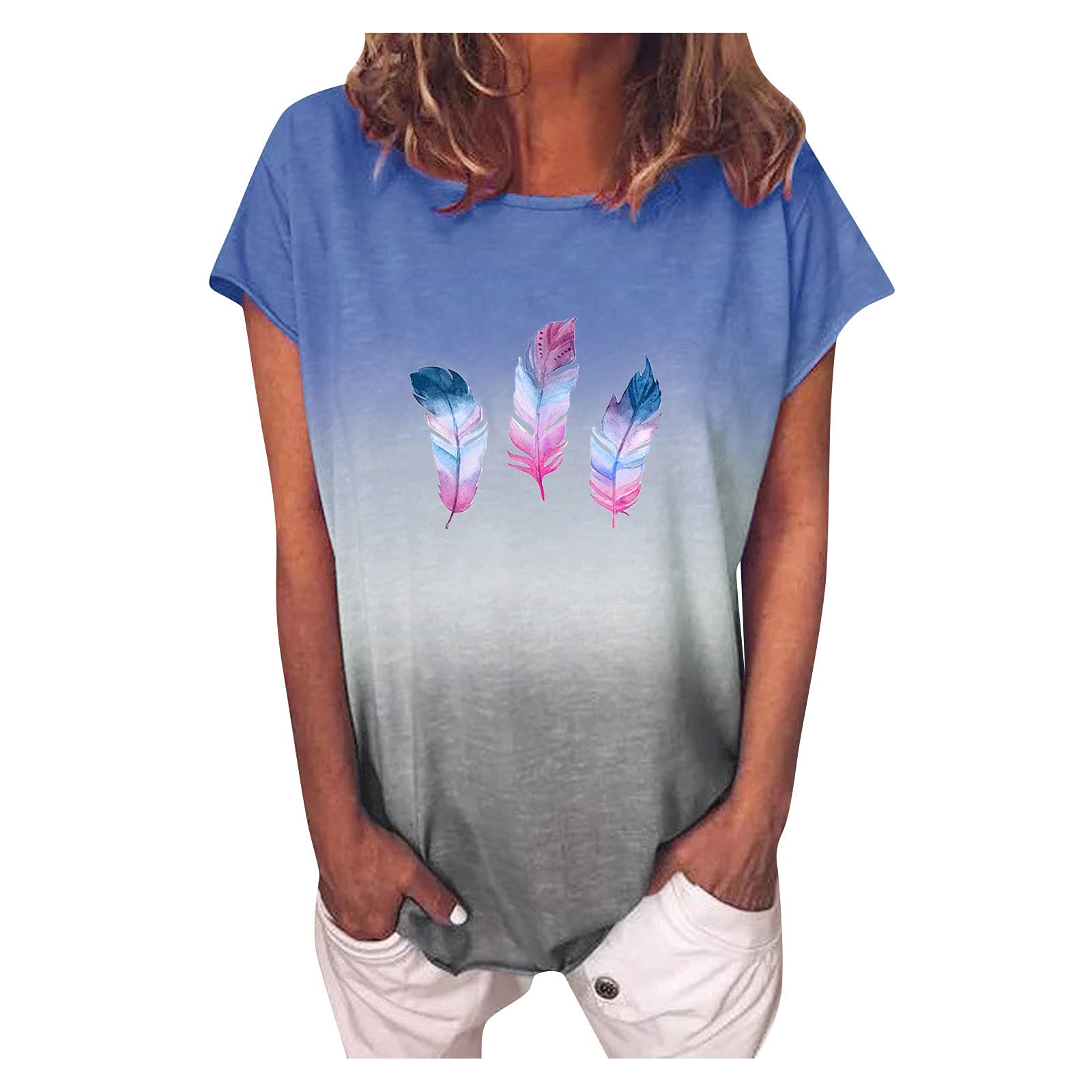 Tie Dye V-Neck Short Sleeve T-Shirts for Women - Loose Fit Casual Summer Tops - Perfect for Beach, Music Festivals & Everyday Wear