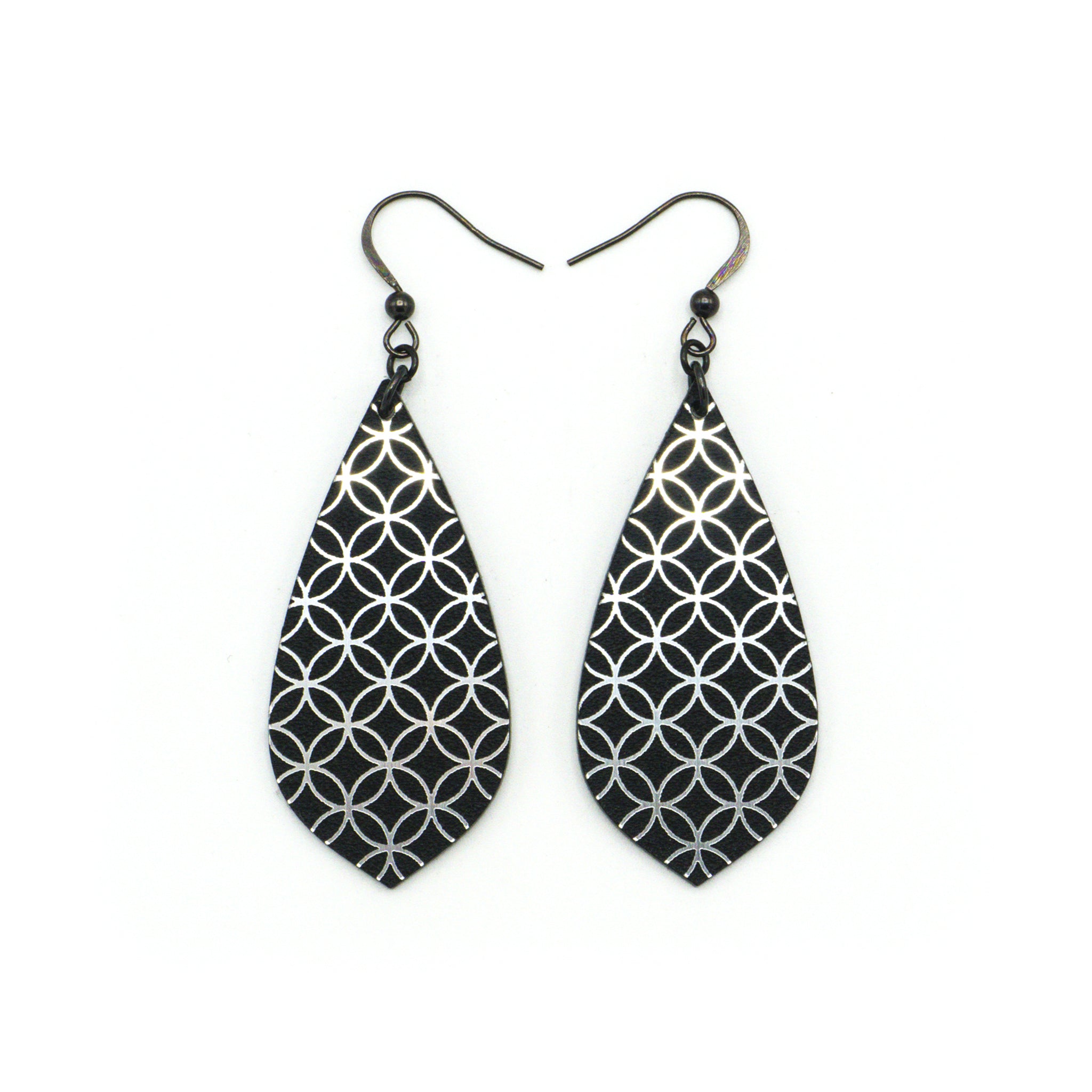 Gem Point [37R] Acrylic Earrings - Brushed Silver & Black | Stylish Fashion Jewelry for Women, Perfect for Parties, Weddings & Everyday Wear