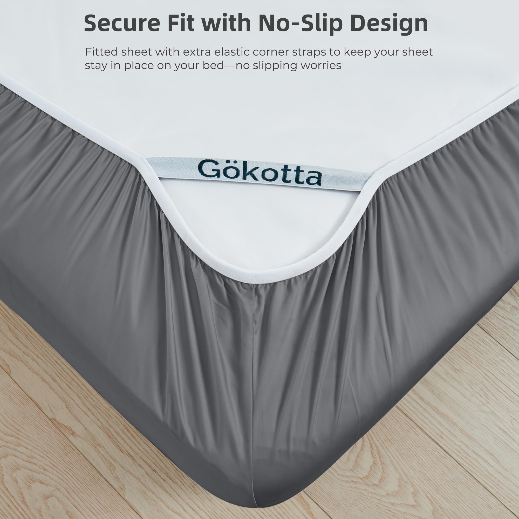 GOKOTTA 16 Inch Deep Pocket Bamboo Rayon Fitted Sheet - Queen Size Cooling & Breathable Bottom Sheet with 4-Way Stretch Elastic Corners (Dark Grey) | Perfect for Hot Sleepers, Guest Beds & Adjustable Mattresses
