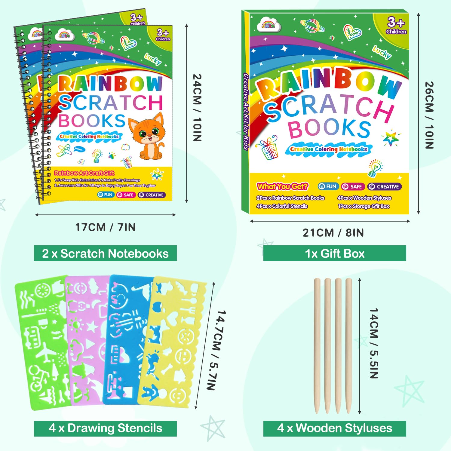 ZMLM Scratch Paper Art Craft: 2 Pack Rainbow Scratch Set for Kids Ages 4-8 - Black Magic Drawing Coloring Kit, Easter Basket Stuffers, Birthday Party Favors, Classroom Activities, Travel Toys for Girls & Boys