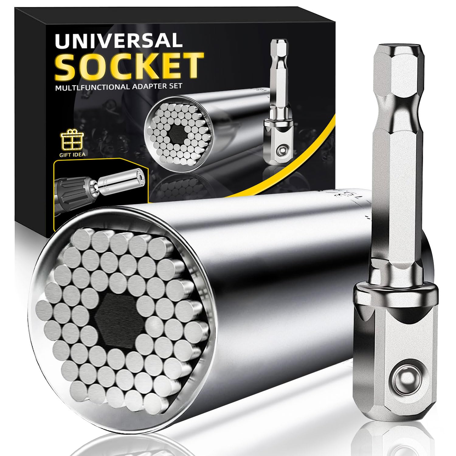 Universal Socket Wrench Set with Power Drill Adapter - Silver | 45-Piece Multi-Tool Kit for DIY, Auto Repair & Home Improvement | Perfect Gift for Men, Husband, Dad, Handyman & Boyfriend | Father's Day, Birthday & Christmas Present | Workshop, Garage & Construction Use