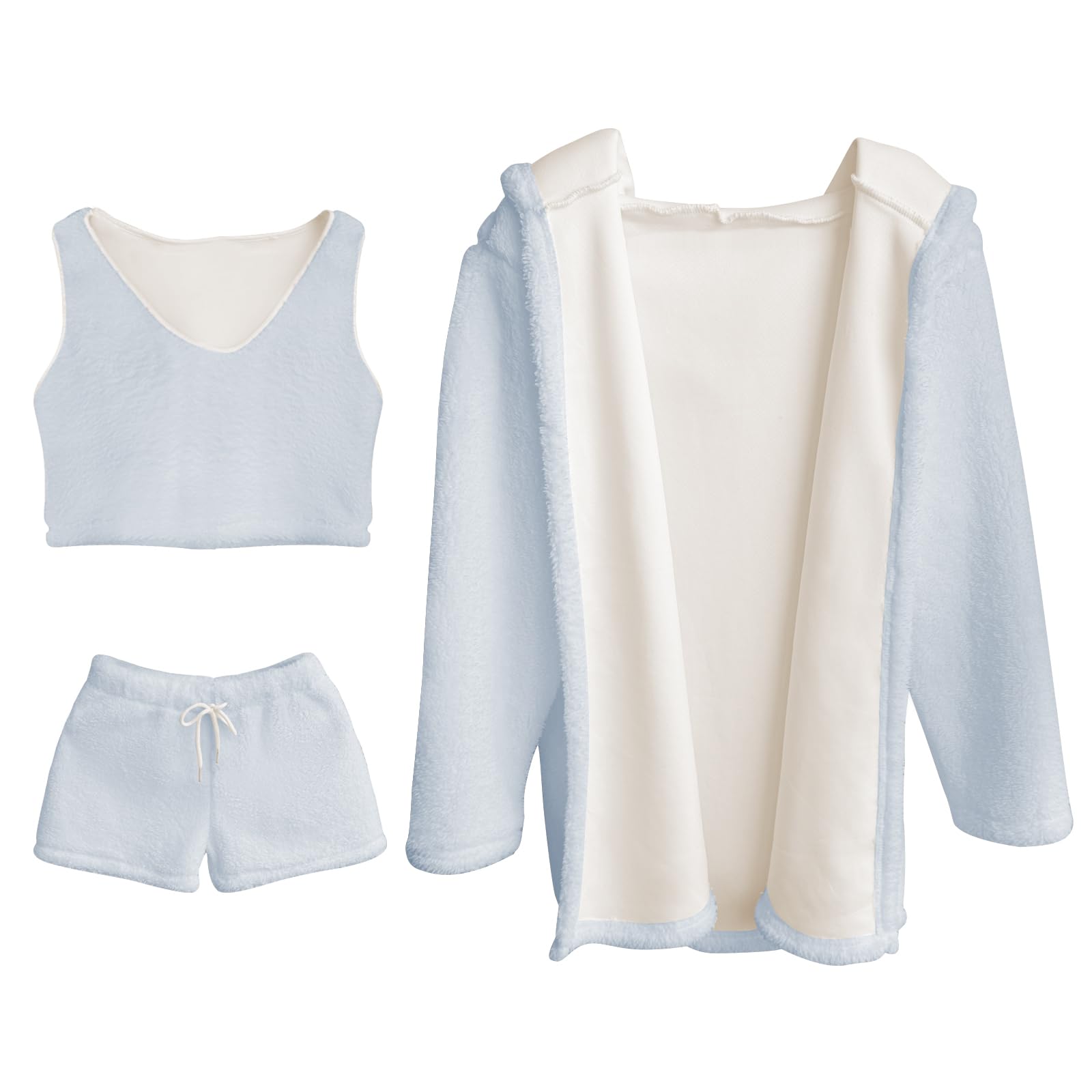 JBT Fuzzy Lounge Set - 3 Piece Women's Fleece Pajama Set with Fluffy Shorts | Soft & Comfortable Loungewear for Sleepwear, Home Relaxation & Cozy Nights