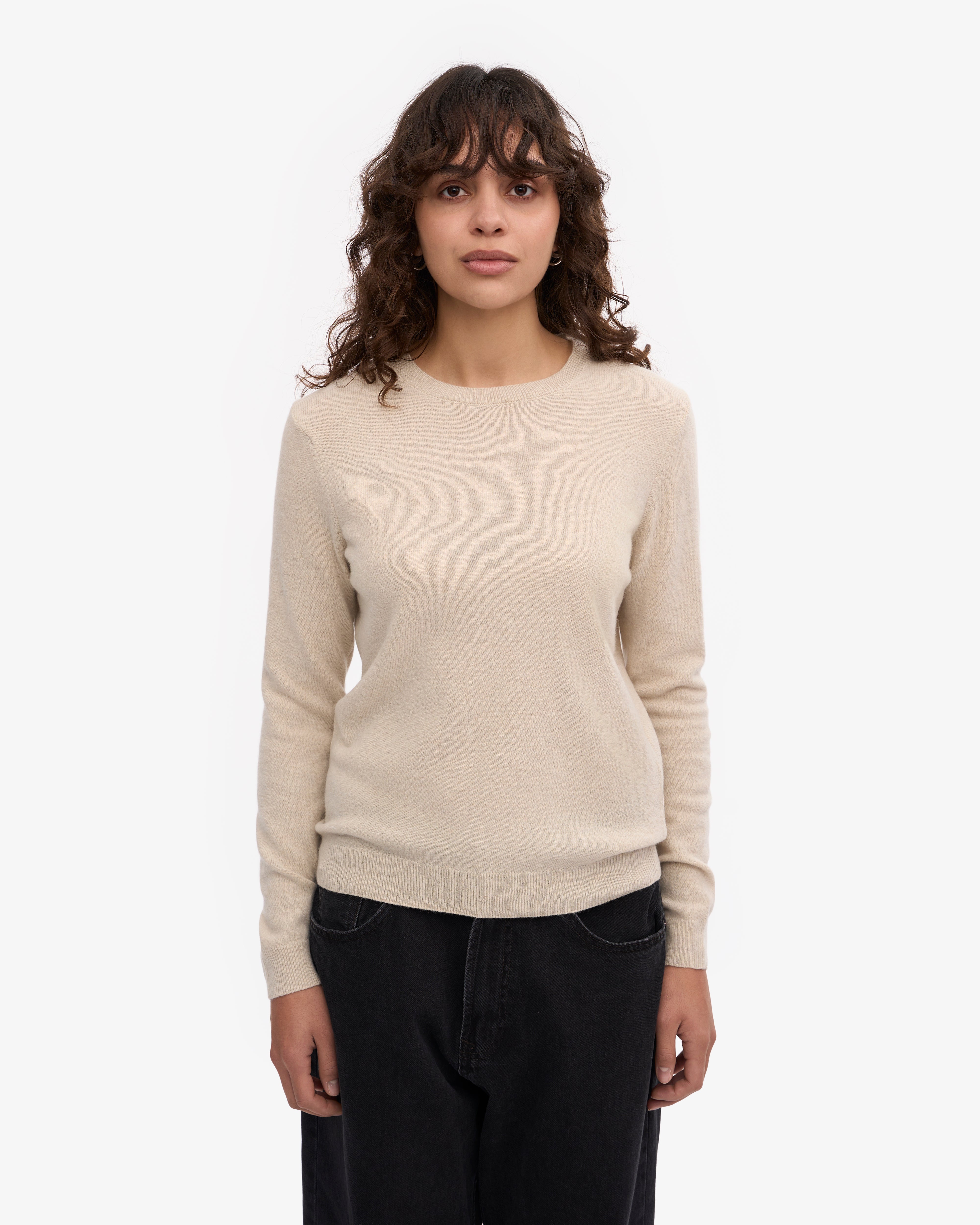 Premium Women's Light Merino Wool Crew Neck Sweater - Ivory White | Soft & Breathable Winter Wear for Office, Travel & Casual Outfits