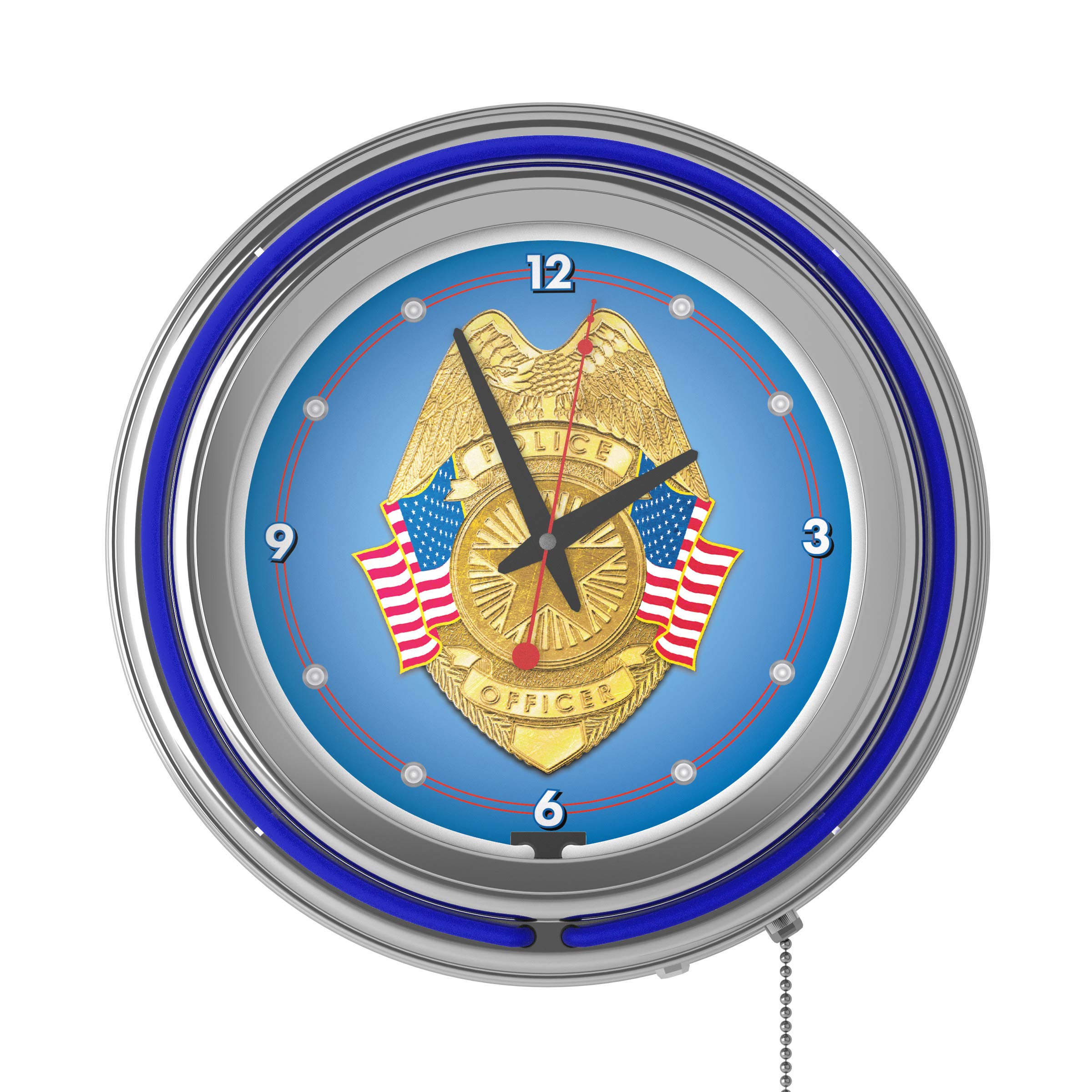 Police Officer Chrome Double Ring Neon Clock - Stylish Wall Decor for Home, Office, or Police Station