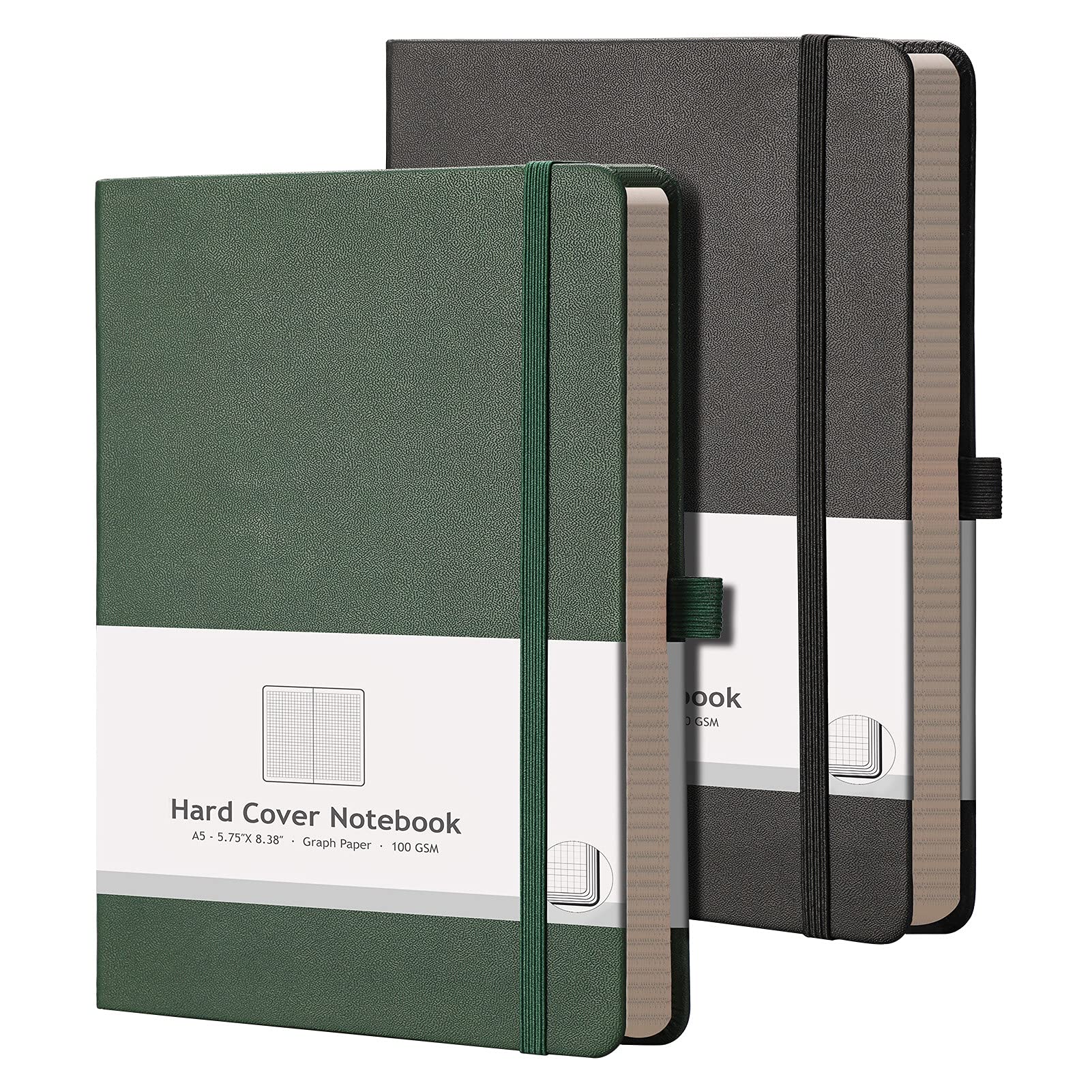 AHGXG Graph Paper Notebook 2 Pack - A5 Grid Journal with 384 Pages, 120gsm Thick Paper, Hardcover Math & Science Notebook for Students (5.75'' × 8.38'') - Perfect for Algebra, Geometry, Engineering & Note Taking