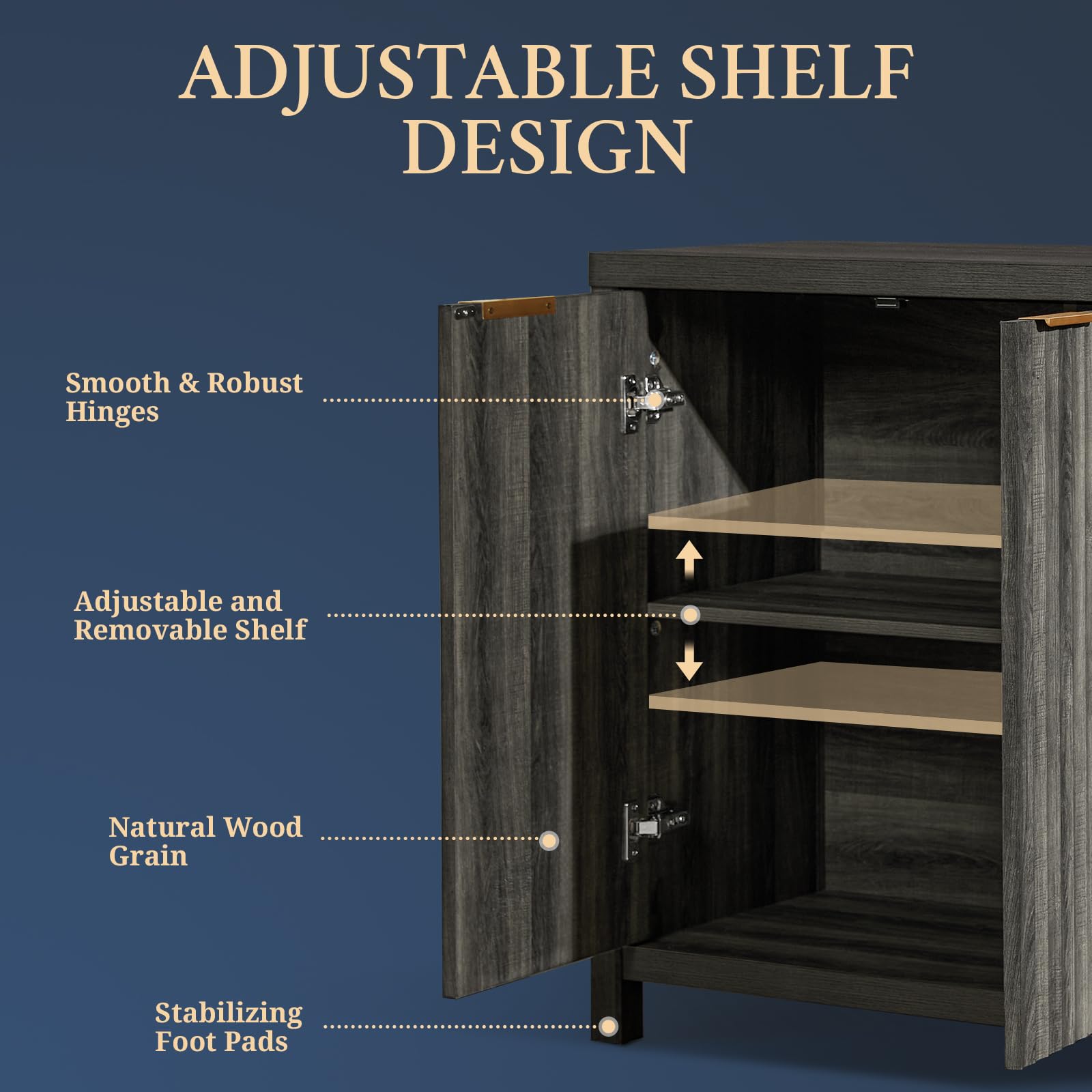 Oxford Fluted Storage Cabinet - Large Buffet Sideboard with Adjustable Shelves, Multifunctional Accent Console for Living Room, Dining Room & Entryway Storage Solution