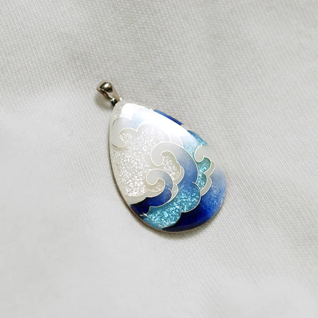 Yusen Shippo Wave Pendant Necklace - Handcrafted Japanese Enamel Jewelry for Women, Elegant Gift for Birthday, Anniversary & Special Occasions