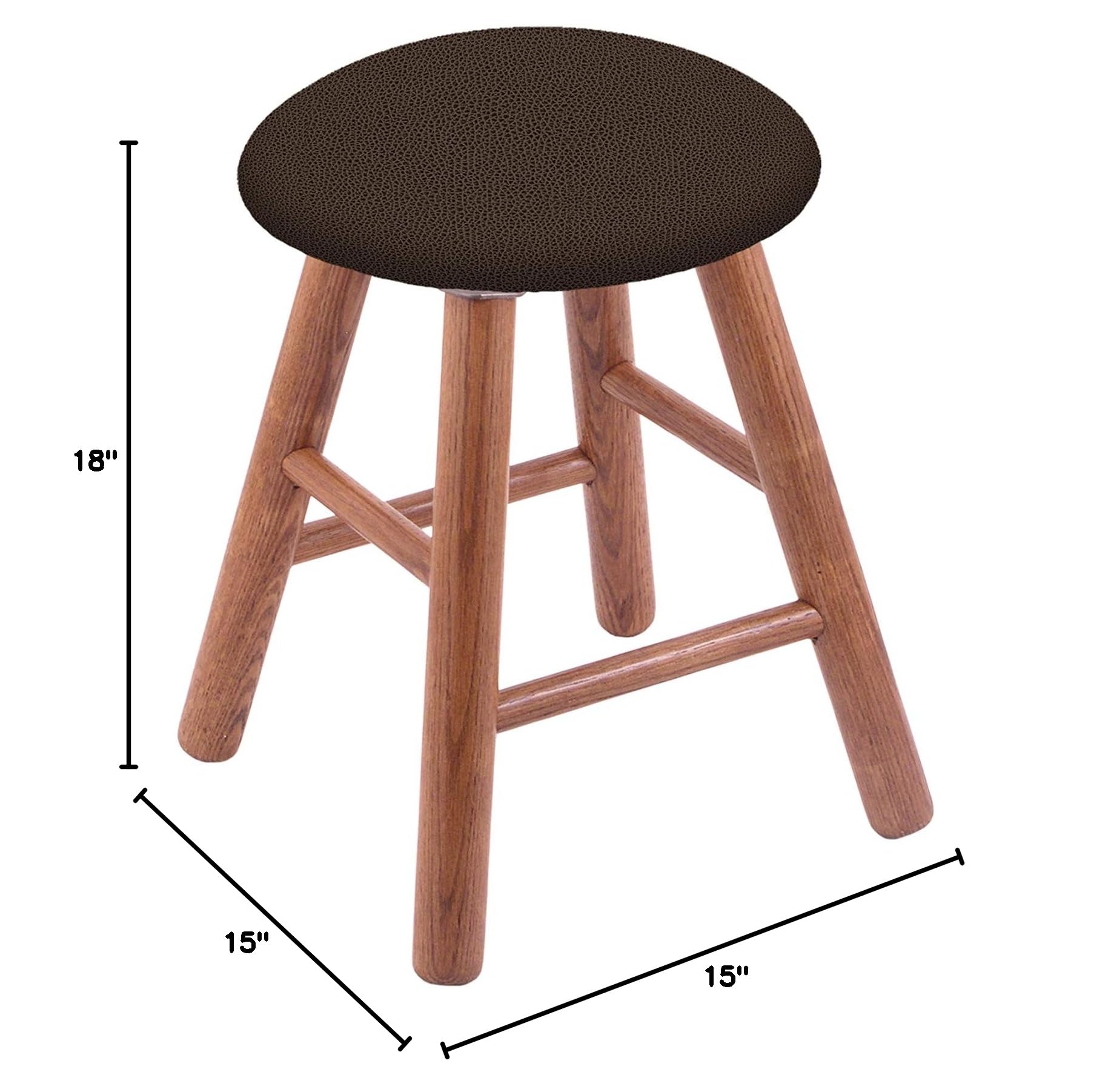 Oak Vanity Stool with Rein Coffee Seat - Medium Finish Wooden Makeup Stool for Bedroom, Dressing Table & Bathroom