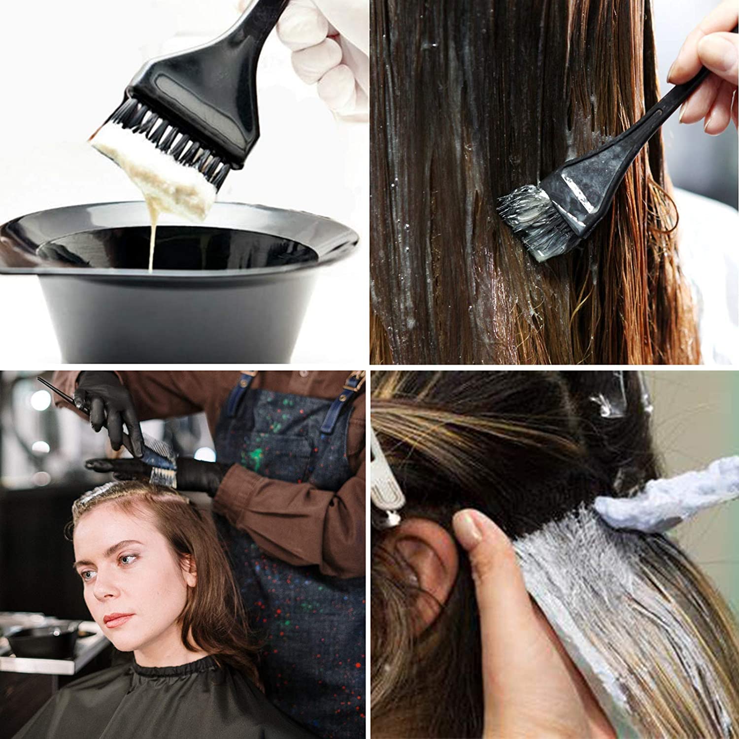 E-DUNIA Professional Hair Coloring Kit - 6 Piece Set with Reusable Mixing Bowl, 3 Dye Brushes, Shower Cap & Styling Comb (Black) | Perfect for Salon, Home Hair Dye & DIY Hair Coloring