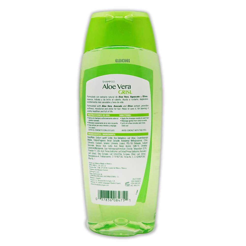 Grisi Aloe Vera Shampoo for Dry Hair - Moisturizing & Nourishing Hair Care with Natural Aloe Extract, Paraben-Free, Sulfate-Free - 13.5 Fl Oz - Promotes Soft, Shiny Hair - Perfect for Daily Use & Damaged Hair Repair