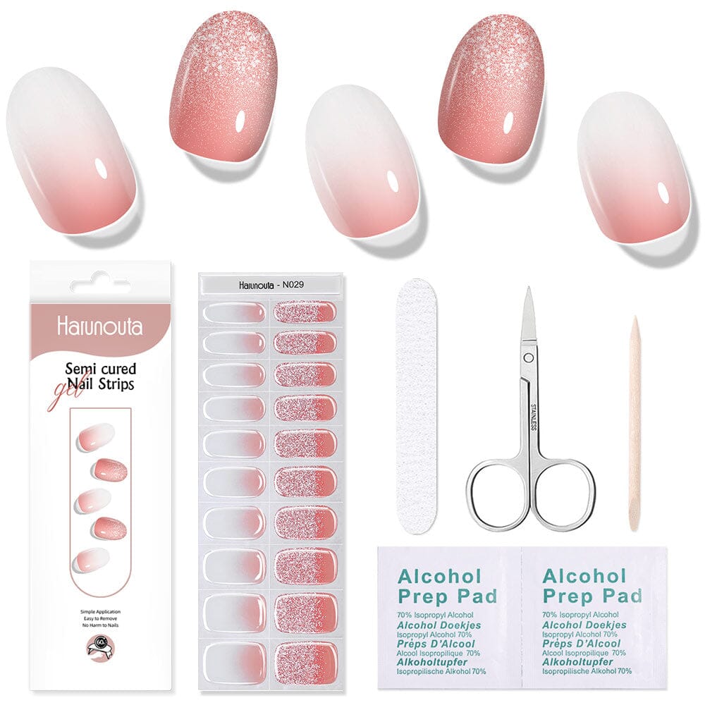 20 Tips Pink Shimmer Semi-Cured Gel Nail Strips - DIY Salon-Quality Manicure at Home for Parties, Weddings & Special Occasions (US Only)