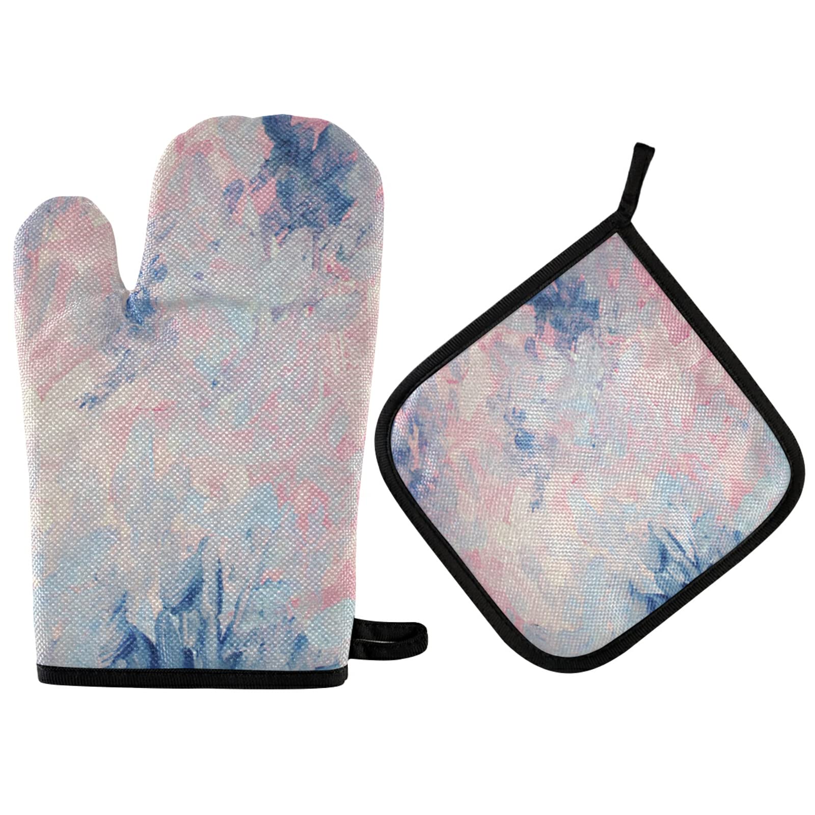Abstract Gouache Pink Blue Oven Mitts & Pot Holders Set - Non-Slip Heat Resistant Kitchen Gloves for Cooking, Baking, Grilling & BBQ - Perfect for Home Chefs & Holiday Gifts