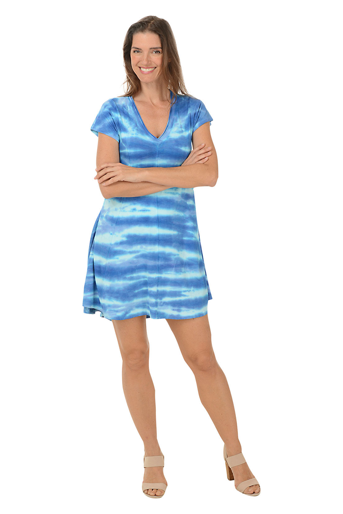 Indigo Zigzag Tie Dye Skater Dress for Women - Boho Chic A-Line Mini Dress with Short Sleeves | Perfect for Music Festivals, Beach Vacations & Summer Outfits