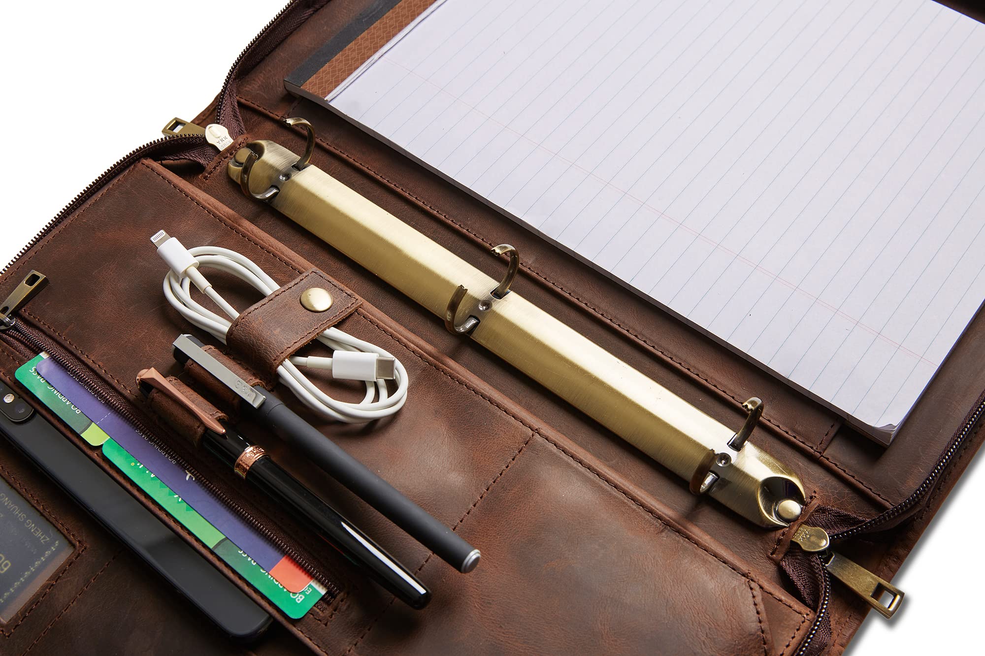 Custom Engraved Leather Portfolio for Men & Women - Personalized 3 Ring Binder Business Padfolio (Dark Khaki) - Perfect for Corporate Gifts, Client Presentations & Professional Meetings