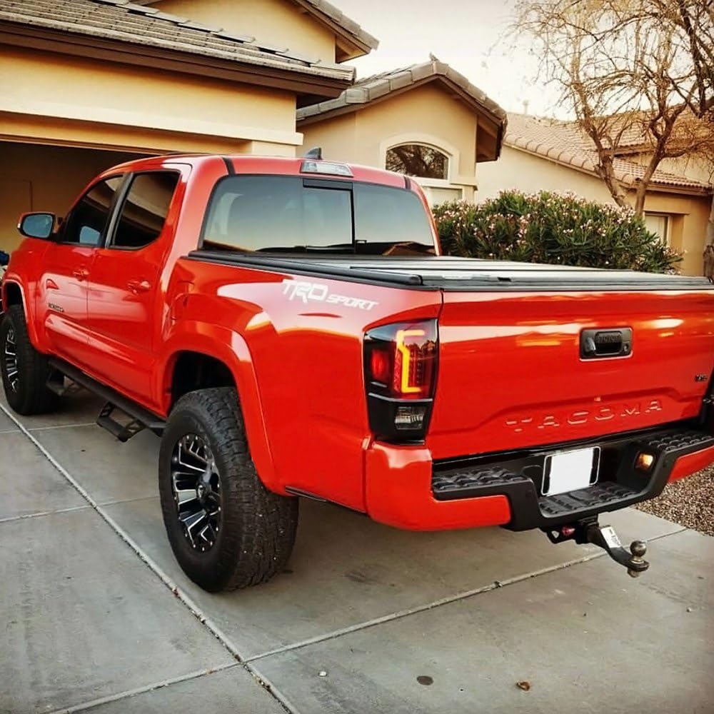 iJDMTOY Smoked Lens Full LED Taillight Lamps with LED Reverse Light Replacement Bulbs Kit for 2016-2023 Toyota Tacoma - Complete LED Tail, Brake, Running & Turn Signal Lights - Upgrade for Night Driving & Enhanced Safety