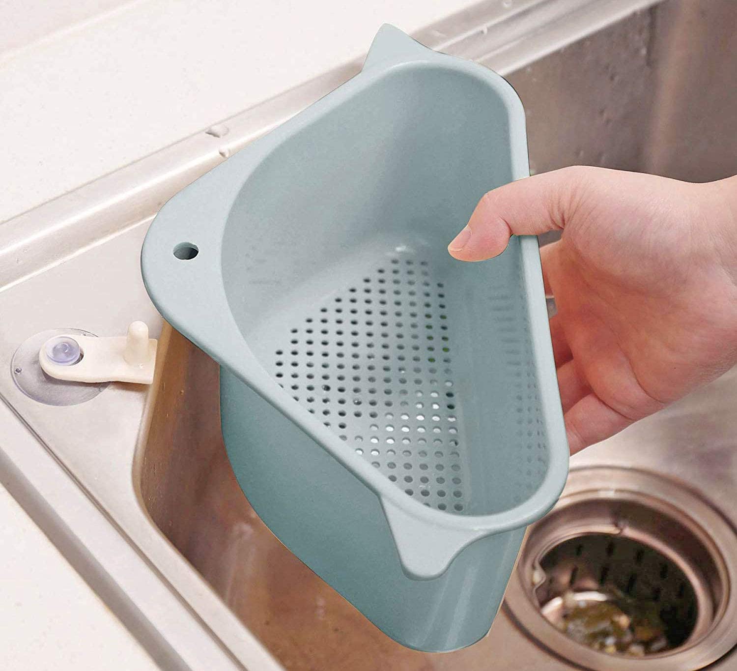 MOSHTU Multi-Functional Triangle Kitchen Sink Basket - Durable Stainless Steel Drain Storage Rack for Washing Vegetables, Fruits, and Dishes - Perfect for Small Kitchen Organization and Dish Drying