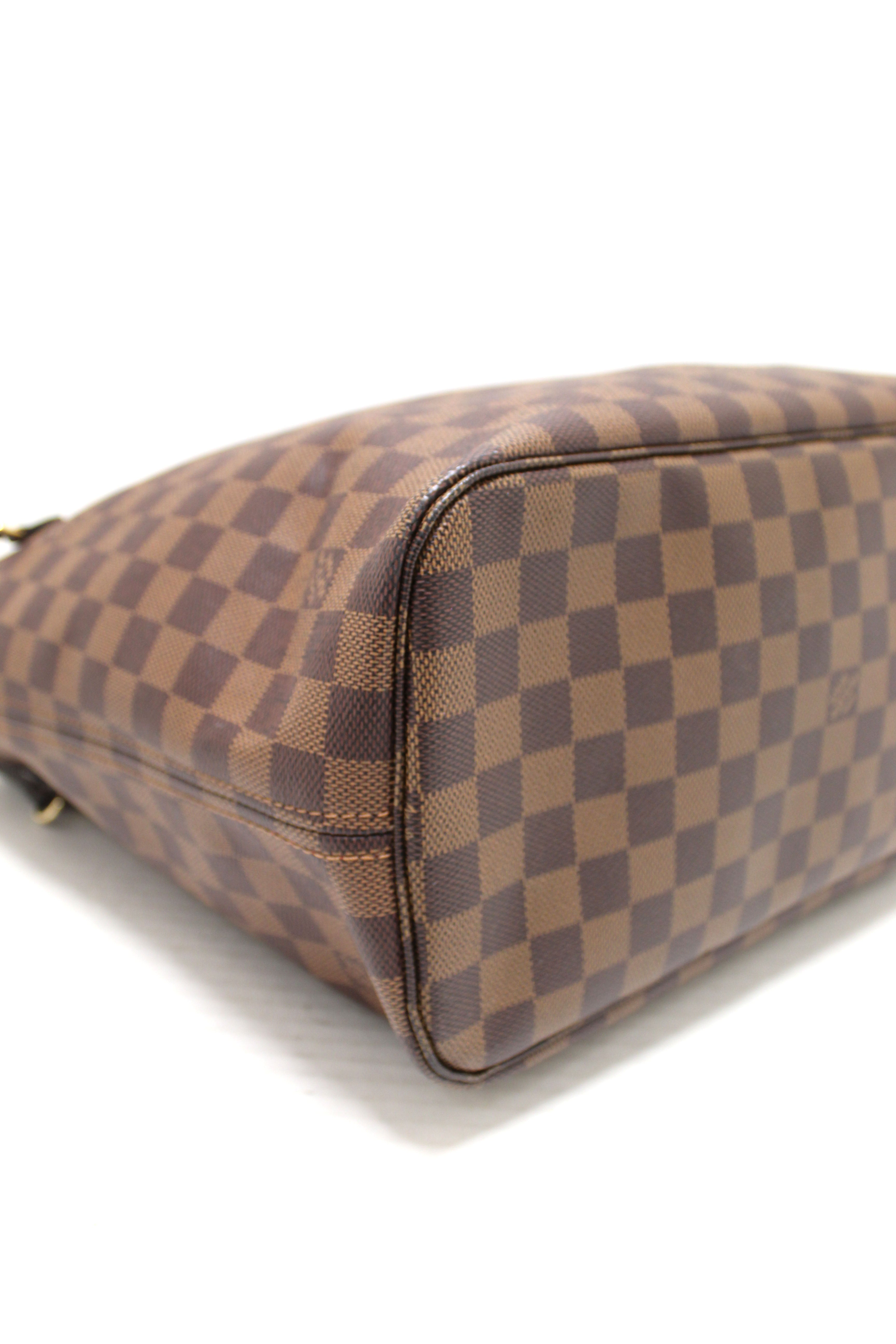 Authentic Louis Vuitton Damier Ebene Canvas Neverfull MM Tote Bag with Red Interior - Luxury Designer Shoulder Bag for Women, Perfect for Work, Travel & Everyday Use