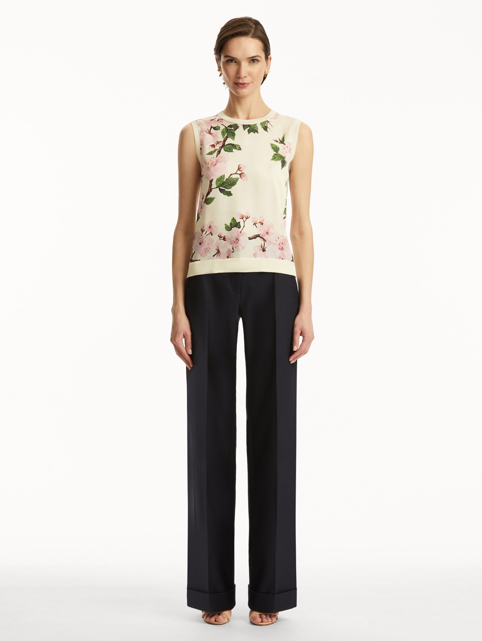 Cherry Blossom Silk Inset Tank Top for Women - Floral Print Summer Blouse - Casual & Elegant Style for Date Night, Beach Outfits, and Spring Fashion