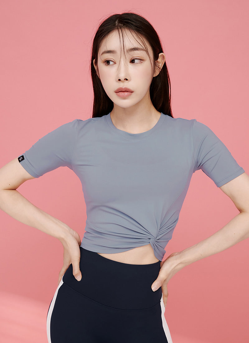 Stylish Fresh Feather Twist Crop Short Sleeve T-Shirt | Trendy Summer Casual Top for Women | Perfect for Beach Outings, Music Festivals & Streetwear Fashion