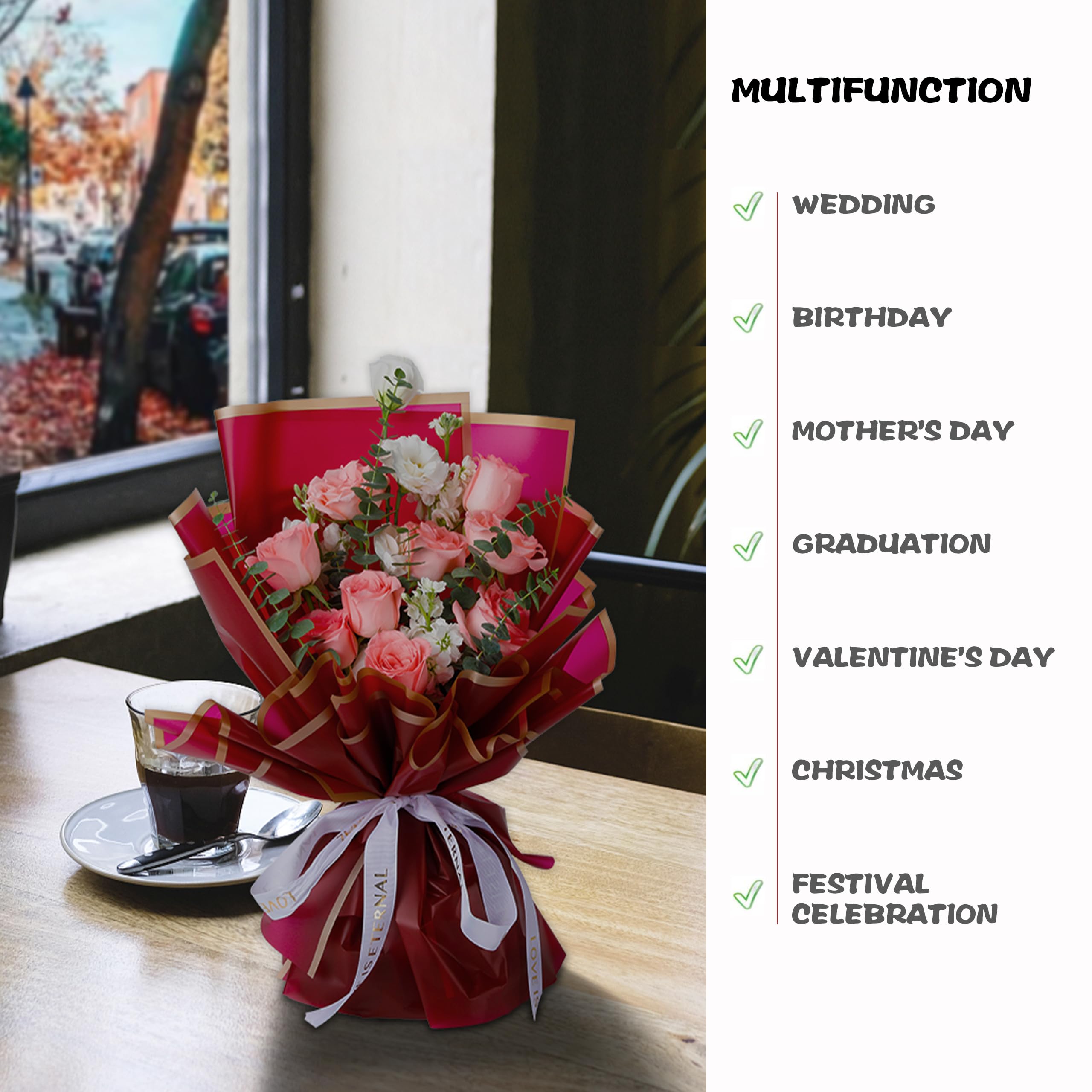 Premium Korean Floral Wrapping Paper - Waterproof Gift Wrapping Sheets for Flowers, Bouquets & Presents - Perfect for Weddings, Birthdays & Special Occasions
