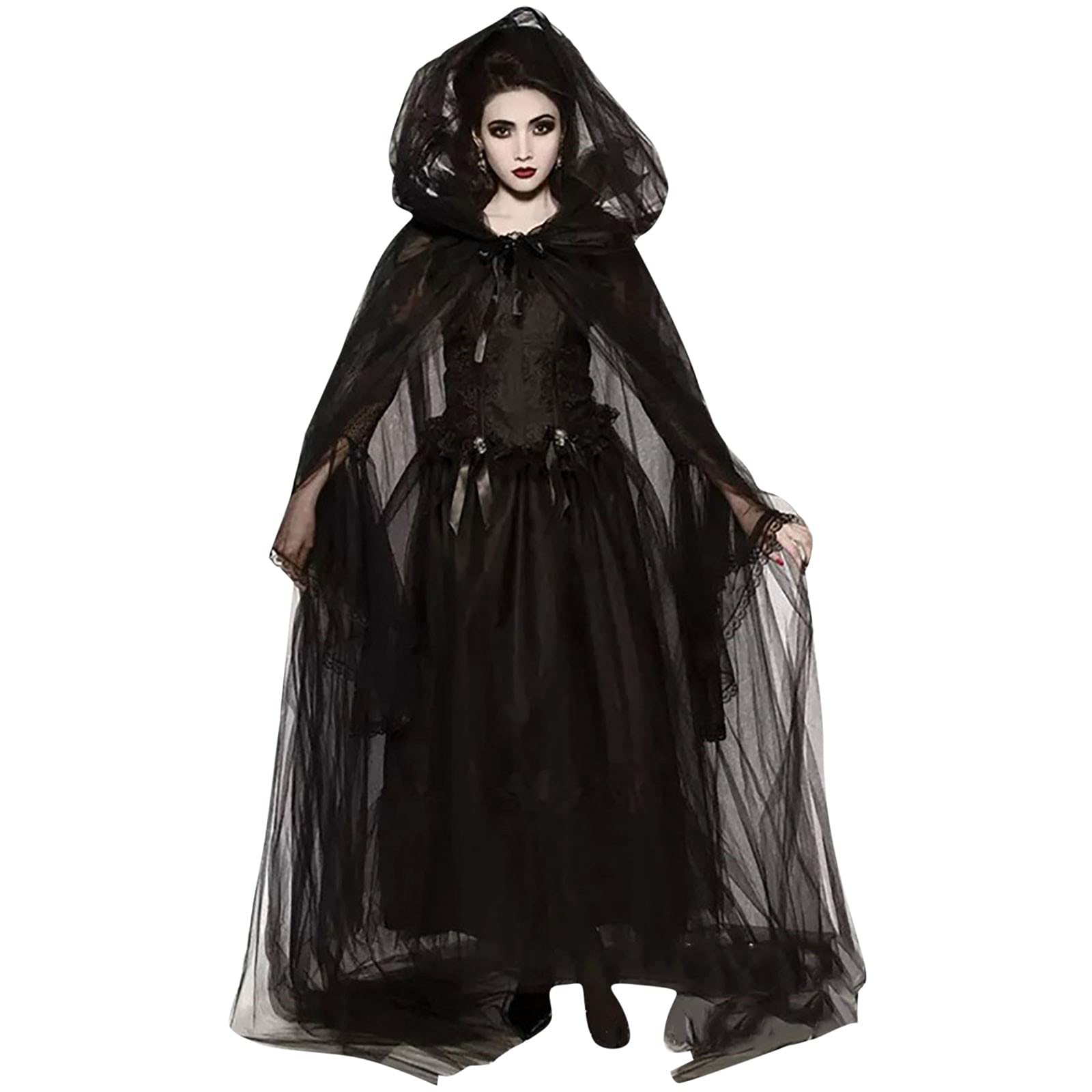 Halloween Women's Gothic Vampire Witch Costume - Elegant Long Sleeve Dress for Cosplay, Party & Haunted House Events | Perfect for Halloween Night, Themed Parties & Horror Game Costume Contests