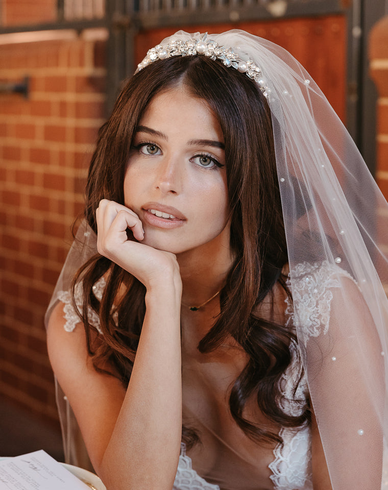 Vintage Leaf & Crystal Low Crown Bridal Headpiece with Large Pearls – Steph by Kezani | Wedding, Prom, Vintage Theme Party Accessory