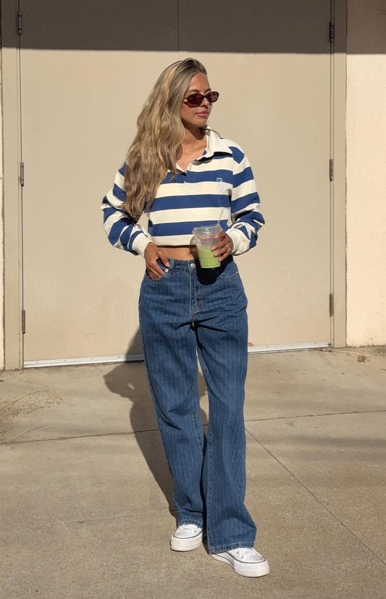 Carey Blue Striped Jersey - Soft & Comfortable Women's T-Shirt for Casual Wear & Everyday Outfits | Trendy Striped Top for Summer & Layering