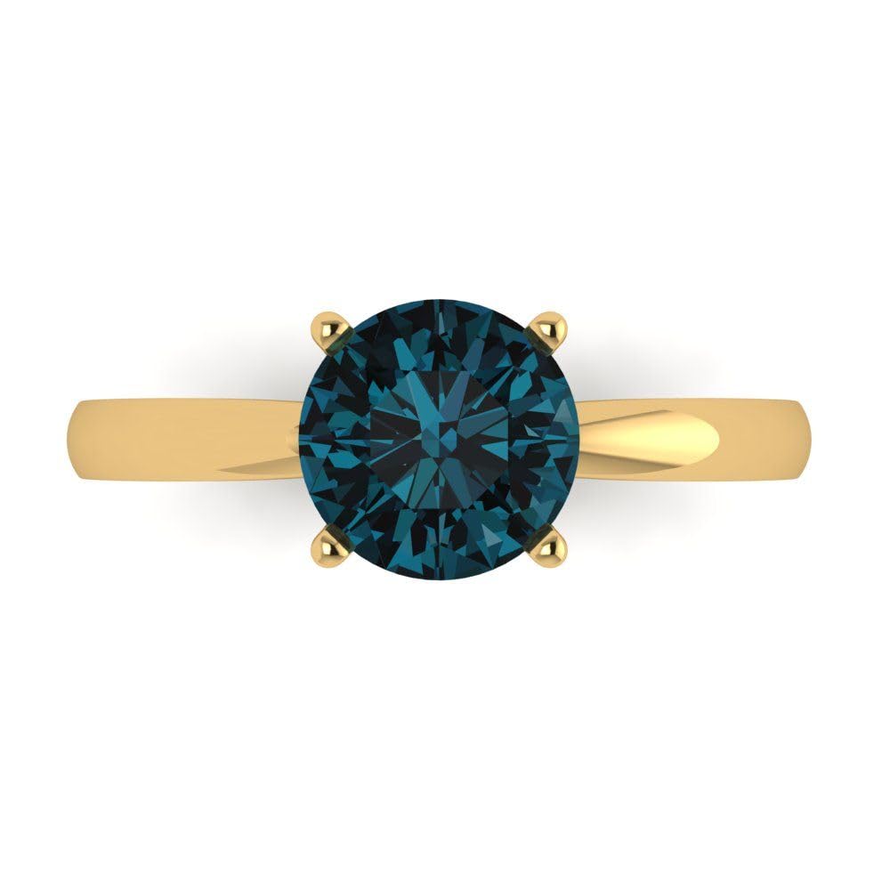 1.50 ct Natural London Blue Gemstone Solitaire Engagement Ring in 14K Yellow Gold – Round Cut Designer Bridal Ring for Anniversary & Proposal – Perfect for Romantic Occasions & Special Celebrations