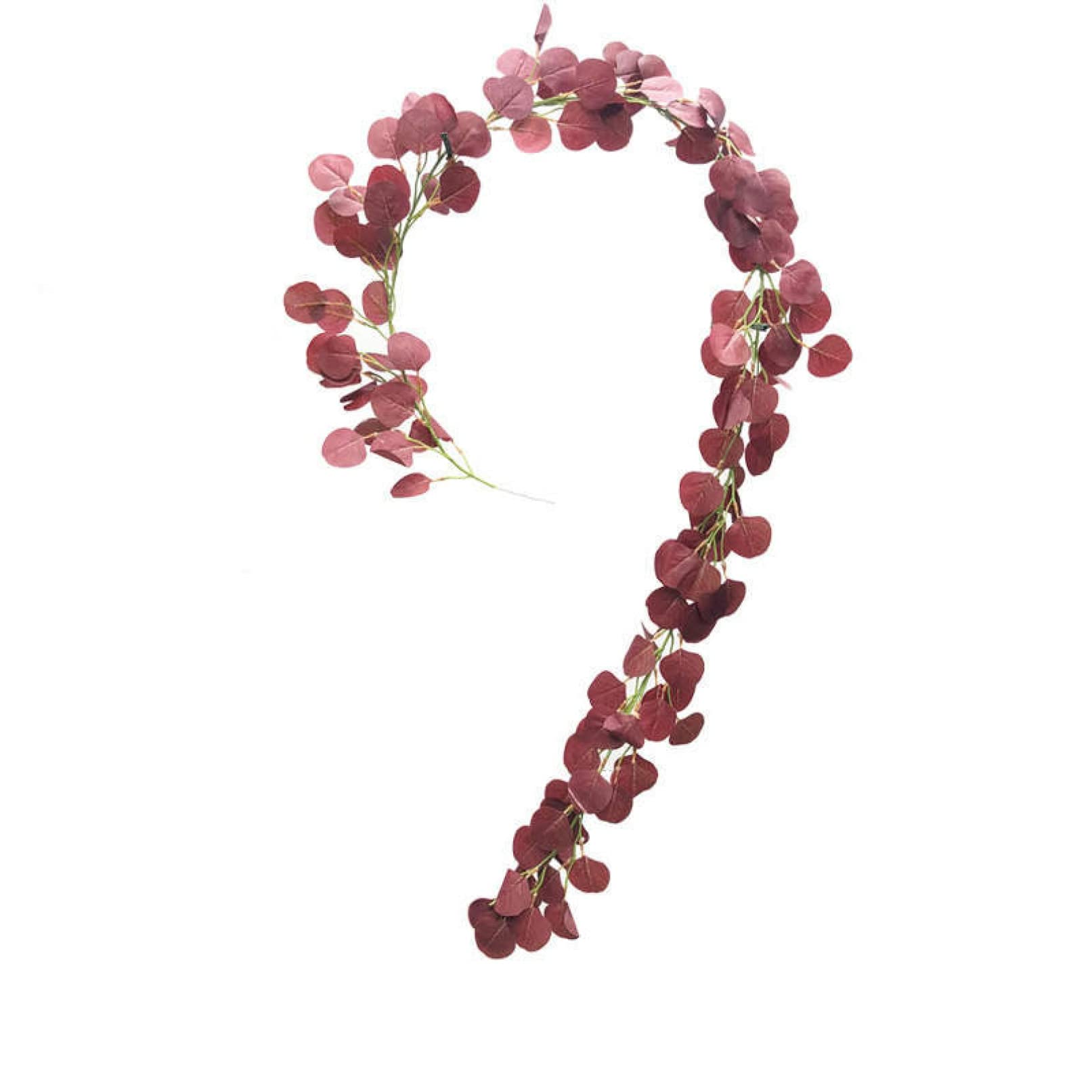 6.5 Ft Green Artificial Eucalyptus Vines - Faux Silver Dollar Eucalyptus Leaves with Red Autumn Accents for Wedding Wreaths, Home Decor, and Seasonal Displays