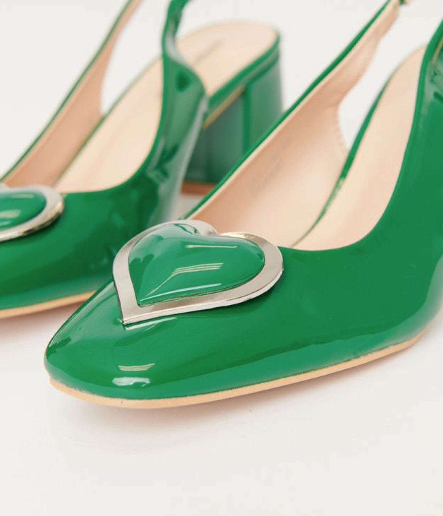 Vintage Green Heart Leatherette Slingback Heels - Women's Retro Style Chunky Block Heel Shoes for Party, Wedding & Date Night Outfits