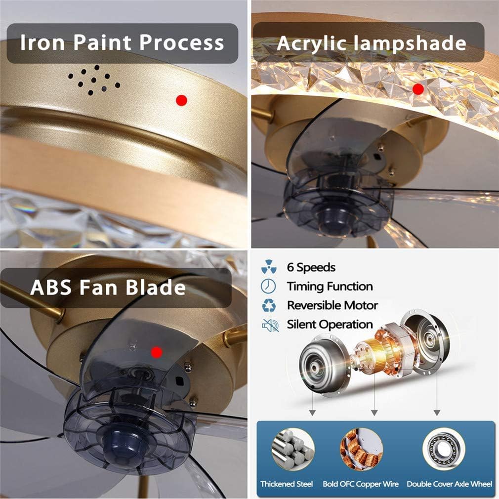 K9 Crystal Ceiling Fan with Remote Control - Dimmable Ultra-Thin 16.5