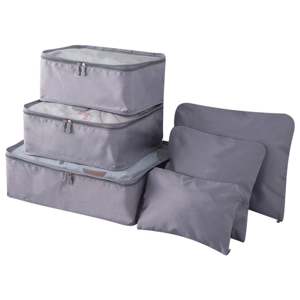 6-Piece Lightweight Travel Packing Cubes Set for Men & Women - Compression Organizer Bags with Double Zipper, Waterproof Polyester - Perfect for Suitcase Organization (Light Blue) | Ideal for Business Trips, Vacations & Weekend Getaways