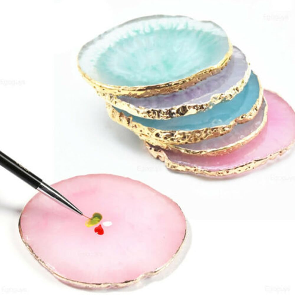Resin Nail Art Palette with Gold Edge - Mixed Color Stone Palette for Nail Gel Painting & Makeup Display | Perfect for Salon, DIY Manicure & Professional Nail Artists