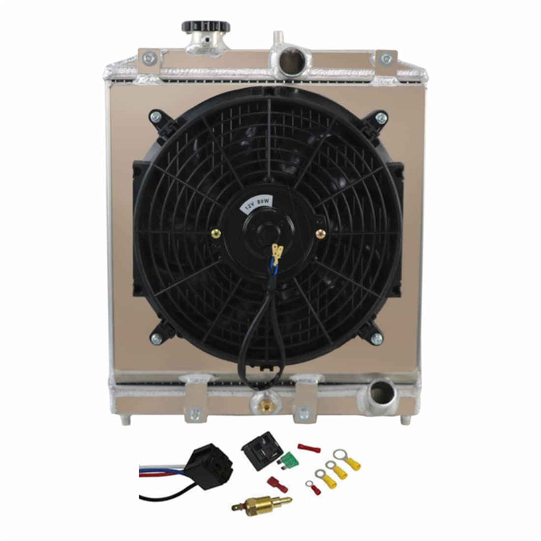 High-Performance 2-Row Full Aluminum Radiator with Fan Shroud & Thermostat Relay Kit - Compatible with 92-00 Honda Civic, 93-97 Civic del Sol, 94-01 Acura Integra - Perfect for Engine Cooling & Performance Upgrades
