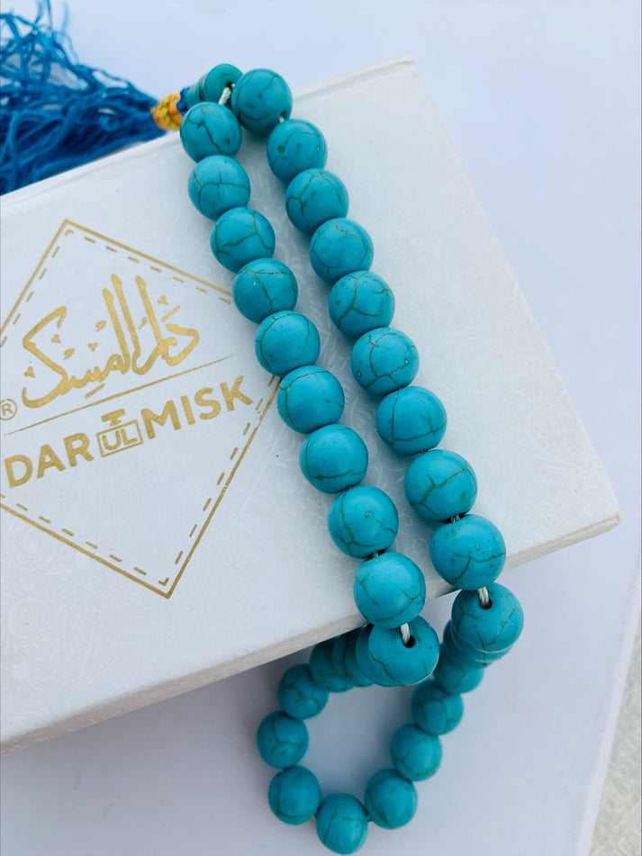 Premium Feroza Stone Tasbih Prayer Beads - 10mm Gemstone Beads, 33 Count Islamic Rosary for Muslim Prayer & Meditation - Perfect for Daily Worship, Stress Relief & Spiritual Connection