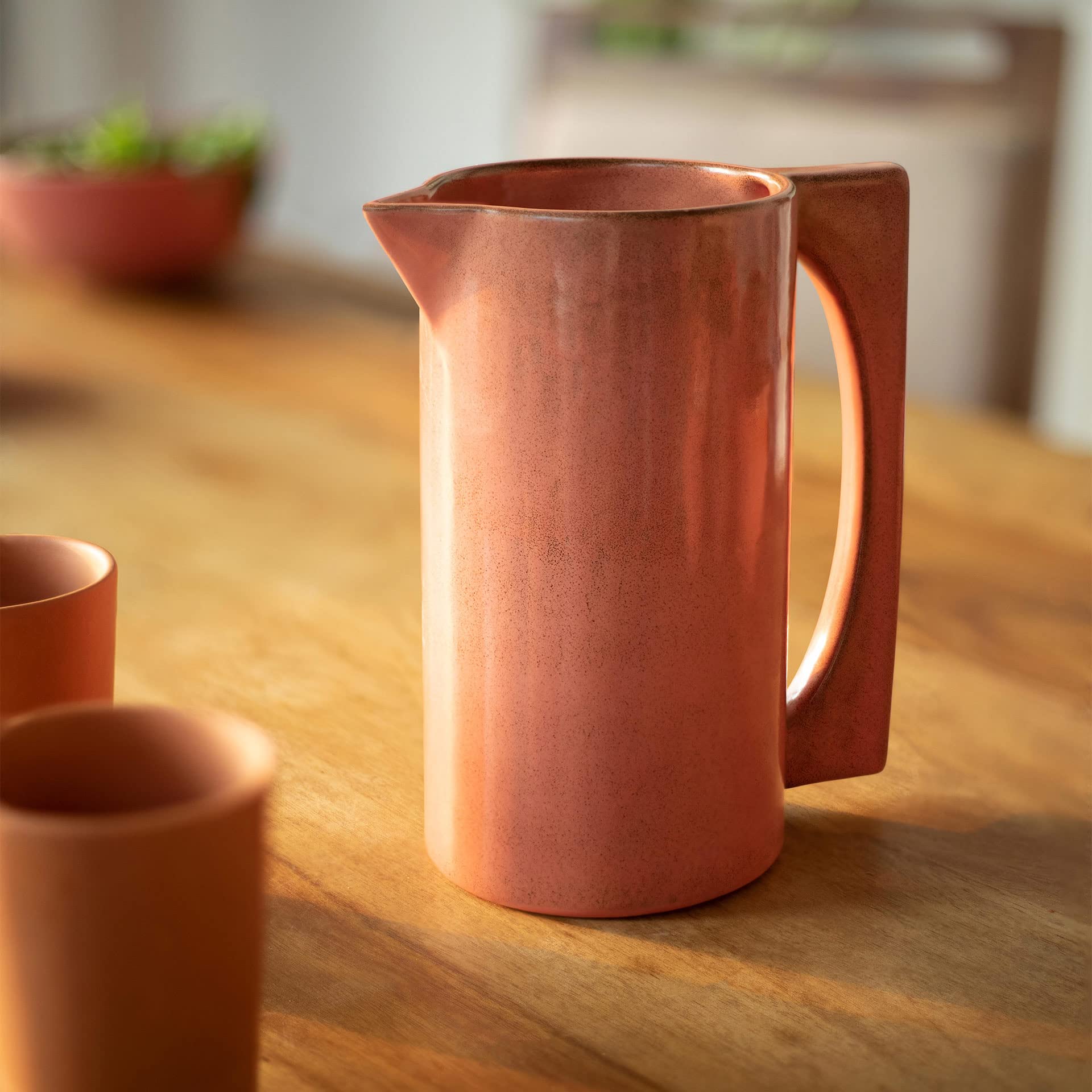Rustic Reef Ceramic Jug with Wooden Lid - Handcrafted Farmhouse Pitcher for Water, Juice & Milk | Perfect for Kitchen, Dining Table & Countryside Picnics