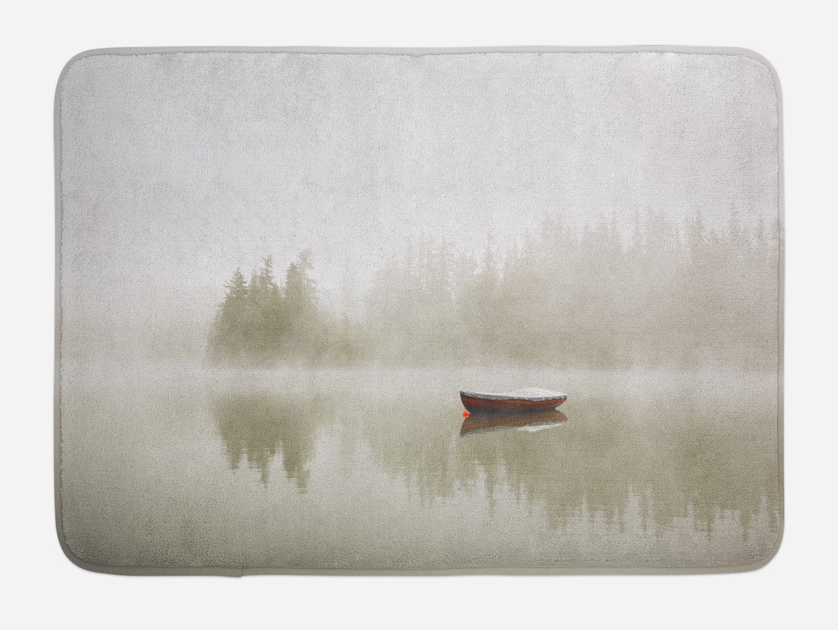Ambesonne Non-Slip Plush Bath Mat - Boat on Lake Silhouette with Trees & Sky Nature Design, 30.2 x 20 Inches, Eggshell Brown Orange - Soft Bathroom Rug for Modern Home Decor, Perfect for Bathroom, Kitchen, or Entryway