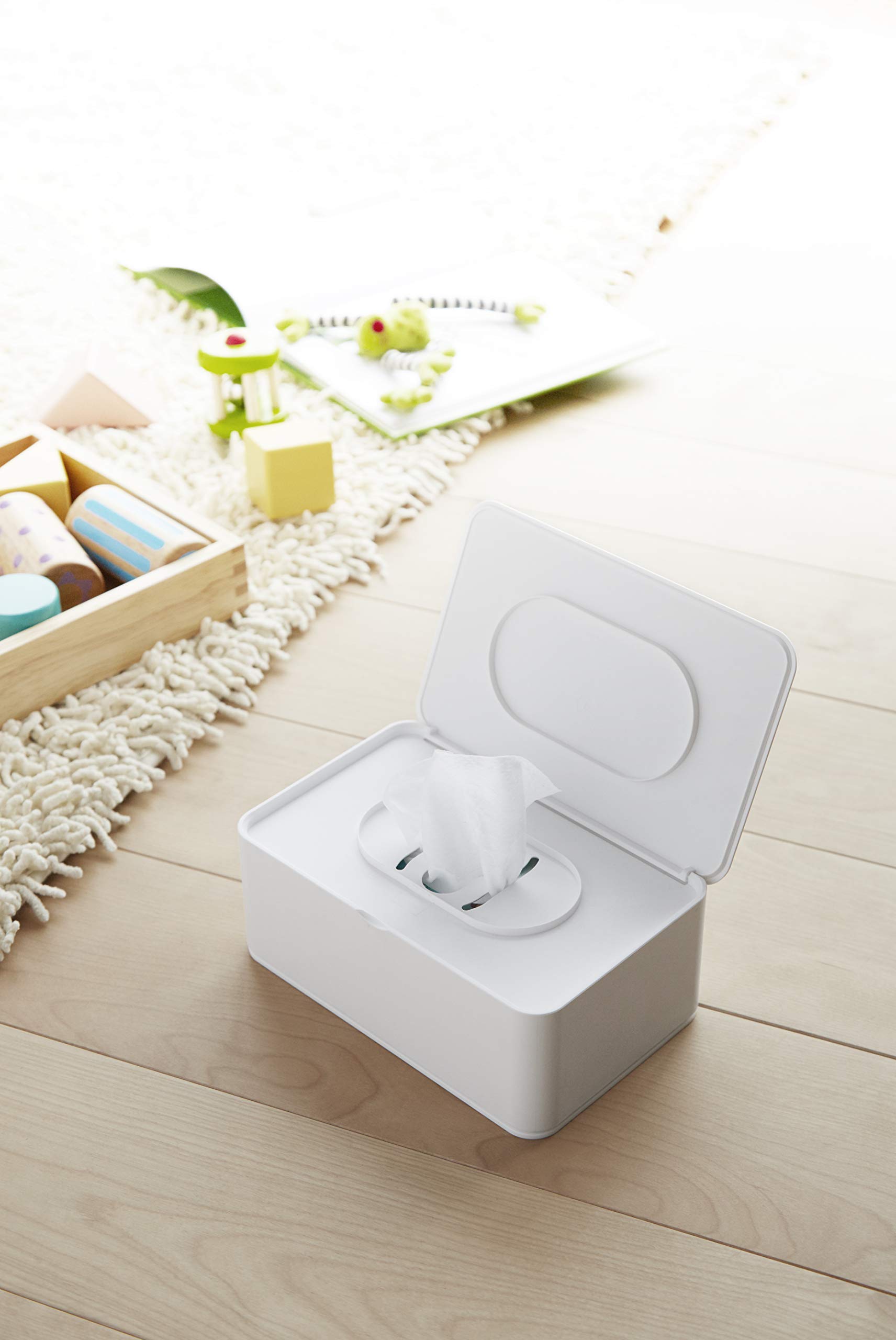 YAMAZAKI Home Wet Wipe Dispenser Storage Box - Plastic Tissue Case Container for Baby Wipes, Kitchen & Bathroom - White, One Size (Perfect for Nursery, Diaper Changing & Household Cleaning)