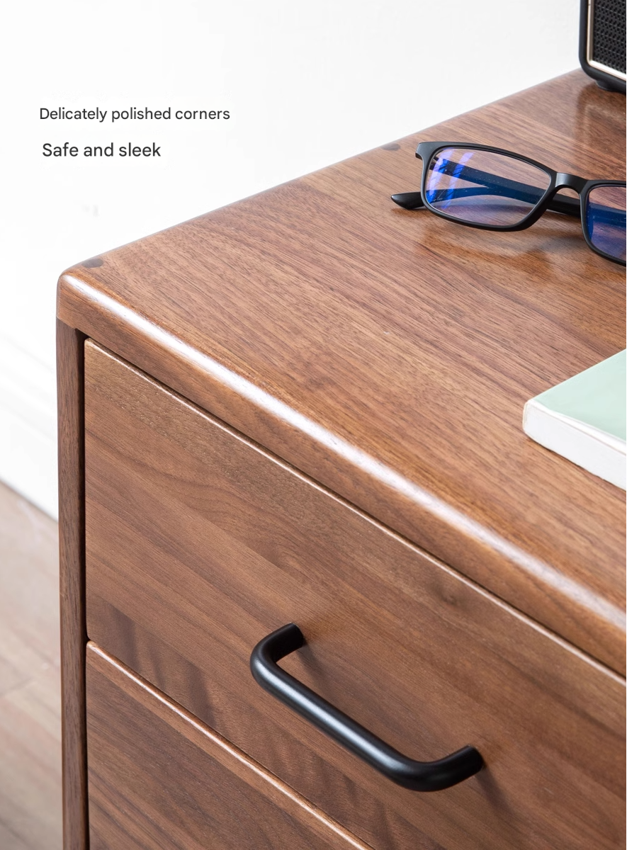Premium Black Walnut Solid Wood Modern Nightstand - Stylish Bedside Table with Drawer for Bedroom, Living Room & Guest Room