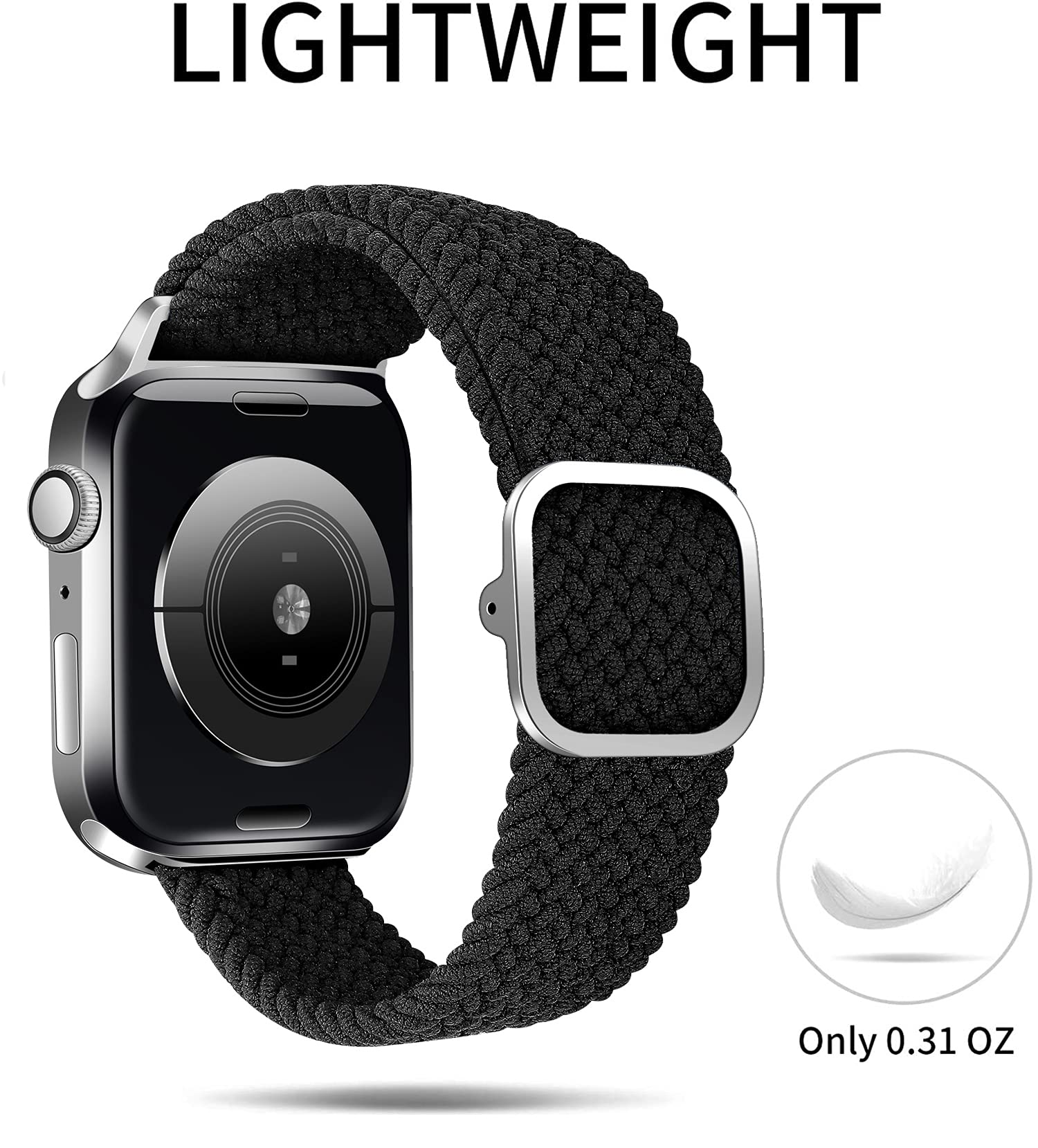 Stretchy Solo Loop Band for Apple Watch 45mm 44mm 42mm - Adjustable Nylon Braided Sport Strap Compatible with iWatch Series 7/6/5/4/3/2/1/SE - Perfect for Workouts, Running & Everyday Wear (Unisex for Men & Women)