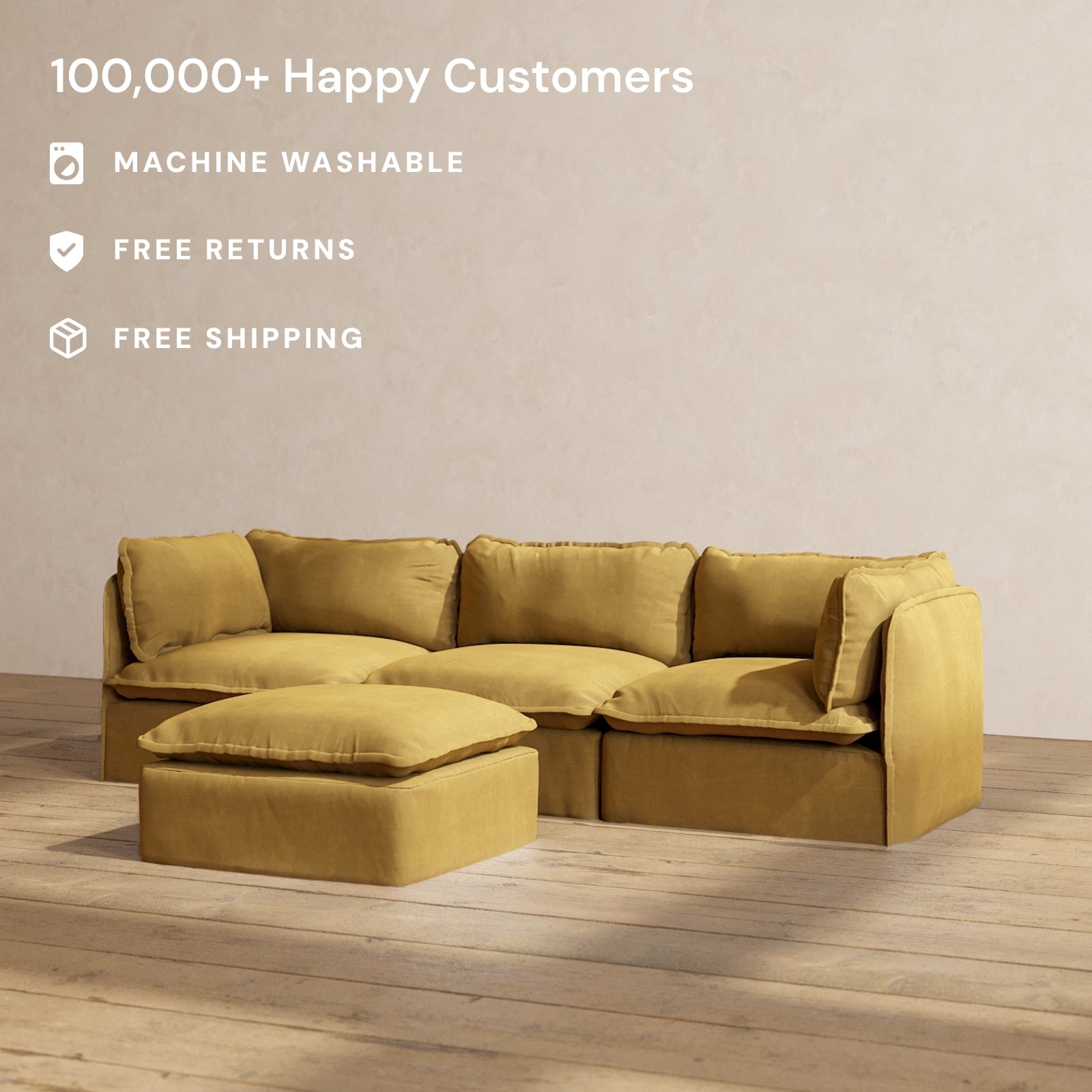 Premium Modular Performance 3-Seater Sofa with Ottoman in Toffee Brown | Modern Sectional Couch for Living Room, Lounge & Home Theater | Comfortable & Stylish Relaxing Blend Fabric