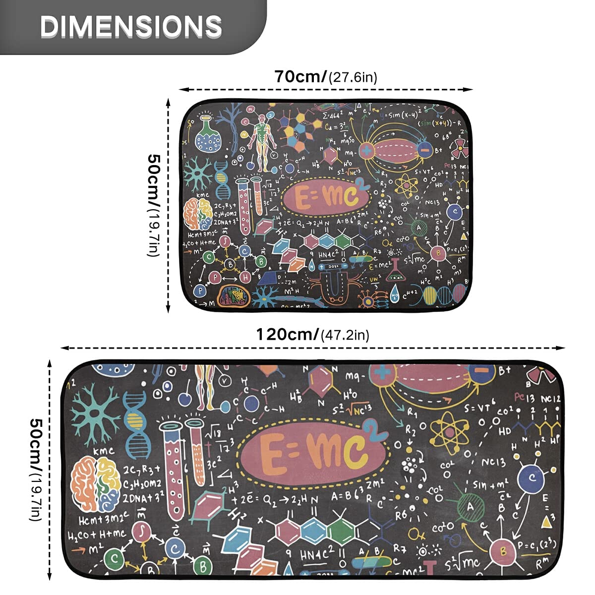Non-Slip Washable 2-Piece Kitchen Runner Rug Set - Blackboard Chalkboard Design for School, Sink, Laundry & Home Decor - Perfect for Classrooms, Kitchens & High-Traffic Areas