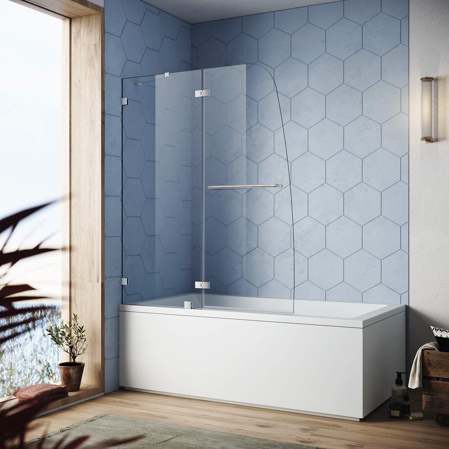 Frameless Hinged Shower Door for Bathtub - 5/16
