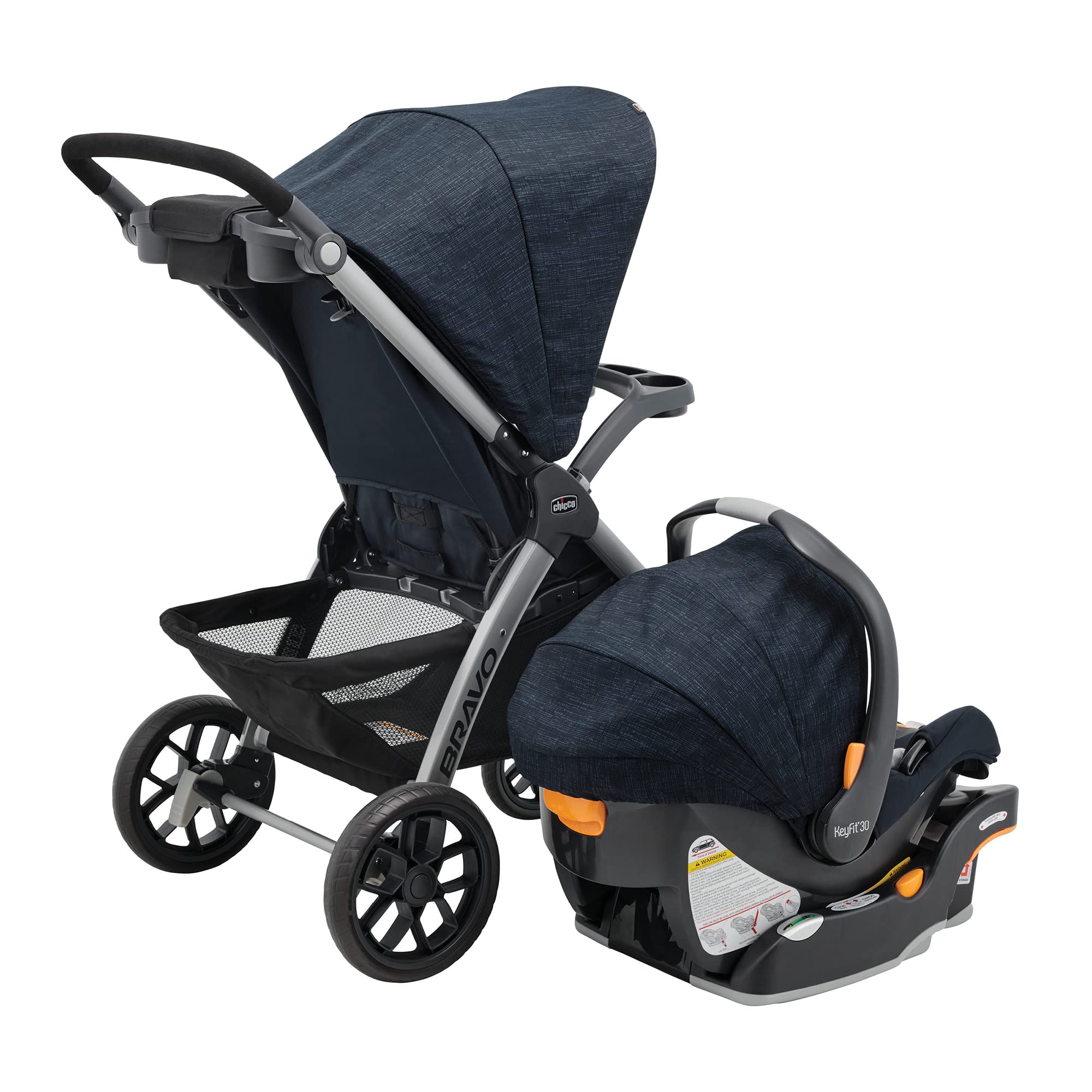 Chicco Bravo 3-in-1 Trio Travel System with Quick-Fold Stroller & KeyFit 30 Infant Car Seat - Brooklyn/Navy | Safe & Convenient Car Seat & Stroller Combo for Newborns | Perfect for City Walks, Shopping & Family Outings