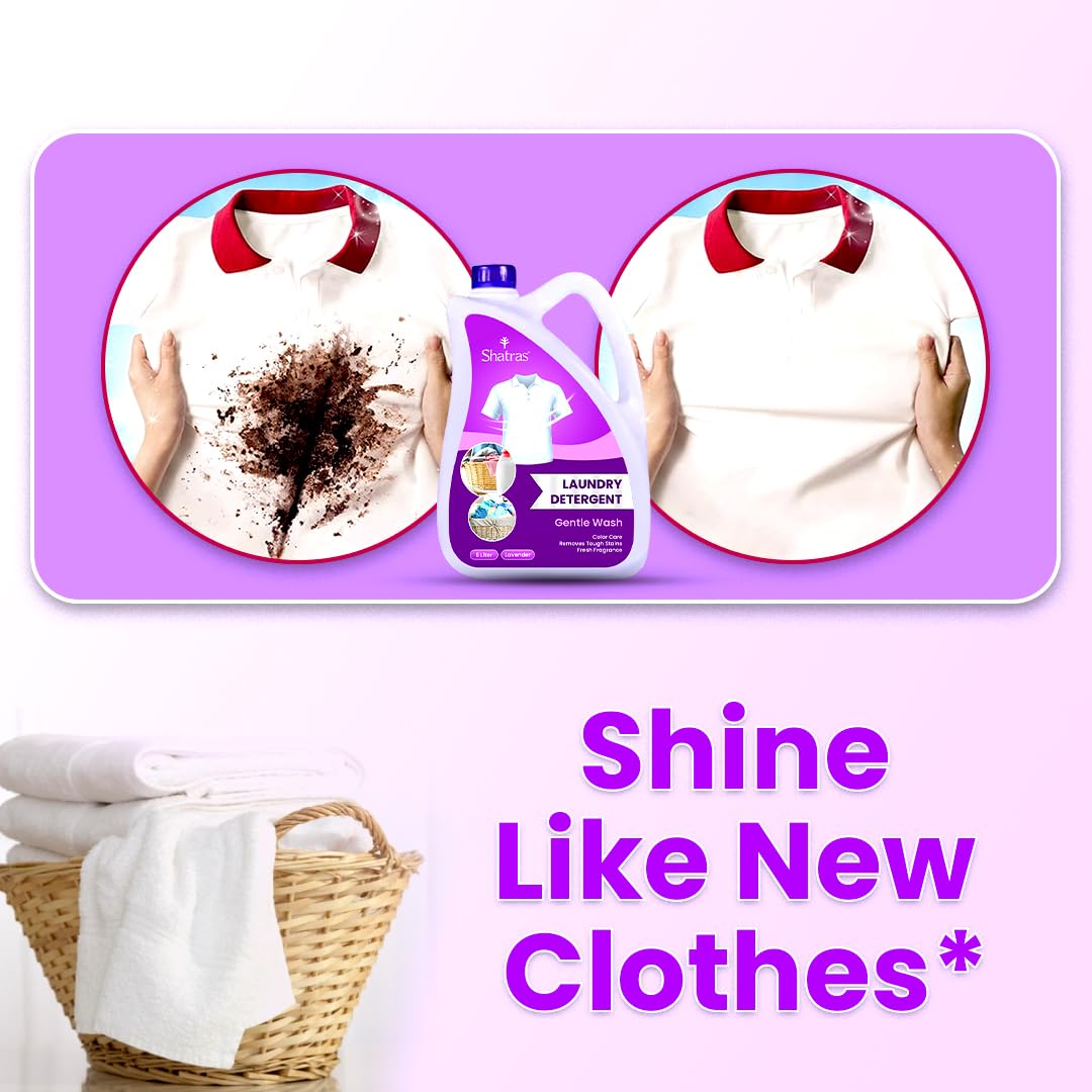 Shatras 5L Liquid Laundry Detergent - Concentrated Fabric Care for Top & Front Load Washers & Hand Washing | Gentle on Clothes, Tough on Stains | Perfect for Family Laundry, Travel & Delicate Garments