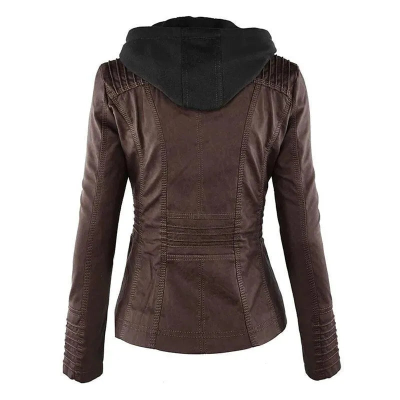 Women's Hooded Leather Jackets - Stylish & Warm Outerwear for Fall & Winter Fashion | Perfect for Casual Outings & Outdoor Adventures