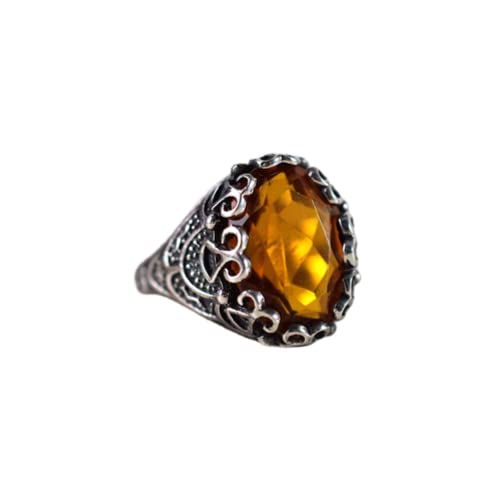 925 Sterling Silver Citrine Ring for Men - Arabic Design Oxidized Statement Ring with Orange Citrine Gemstone | Father's Day Gift, Anniversary, Birthday Jewelry for Him | Perfect for Weddings, Parties & Special Occasions