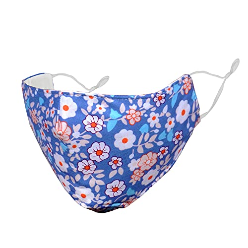 ZaySoo Reusable Face Mask with Adjustable Ear Loops & 4 Cotton Filters - PM2.5 Protection, Floral Print Light Blue for Women | Perfect for Daily Commute, Travel & Outdoor Activities